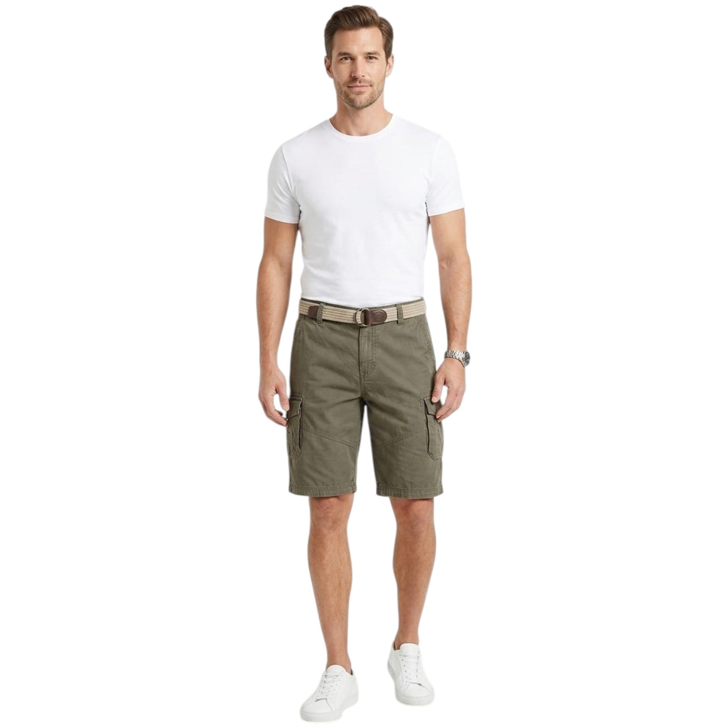 Men's Plain Cargo Short With Belt,Olive