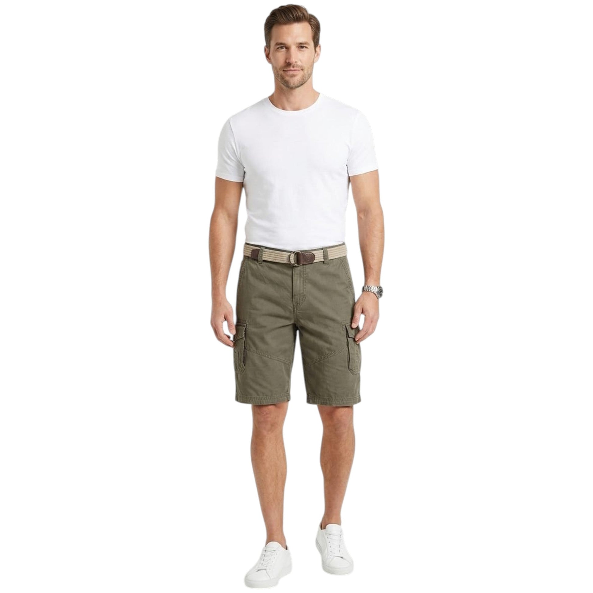 Men's Plain Cargo Short With Belt,Olive