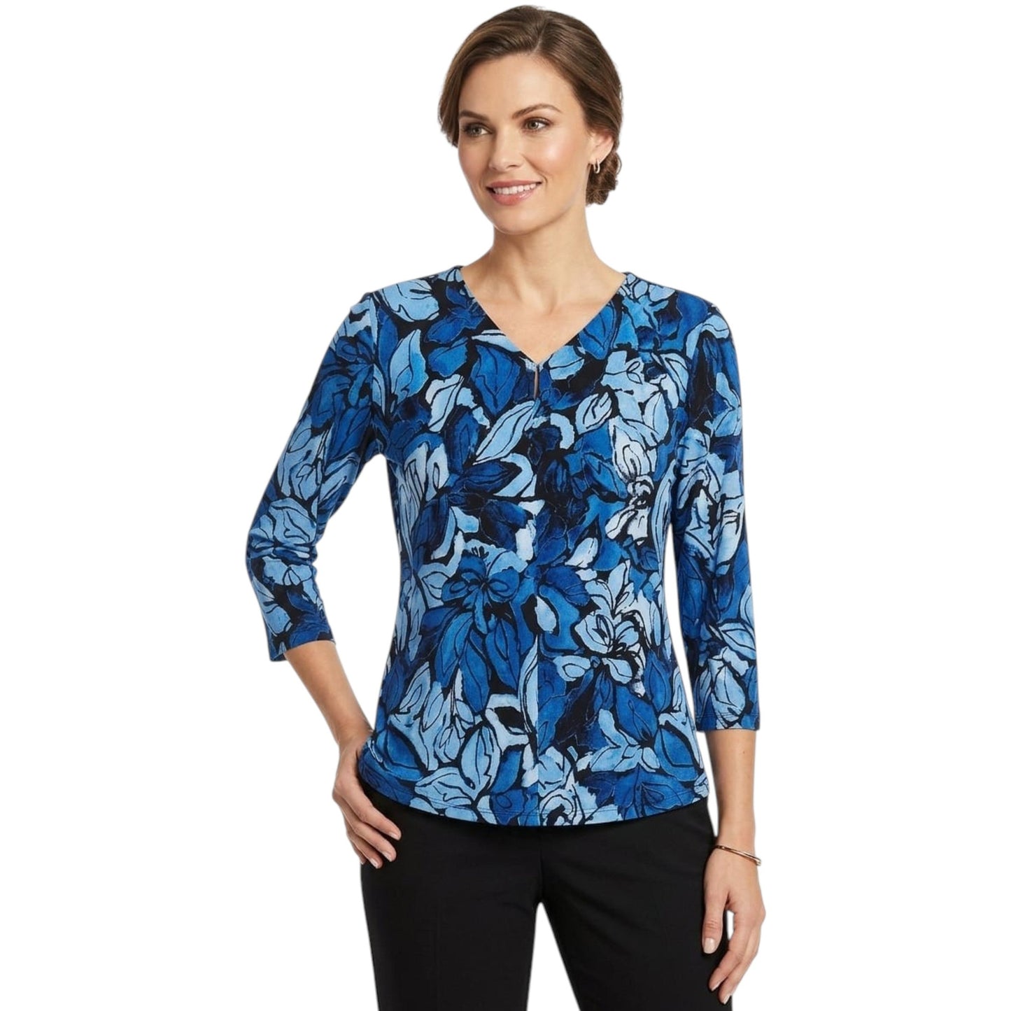 Women's Floral Printed Top,Blue