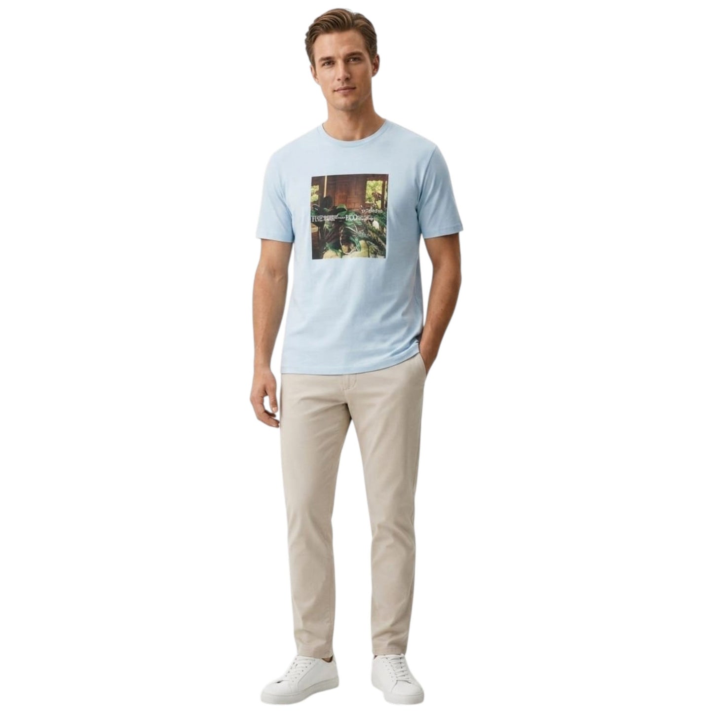 Men's Printed Top,Light Blue
