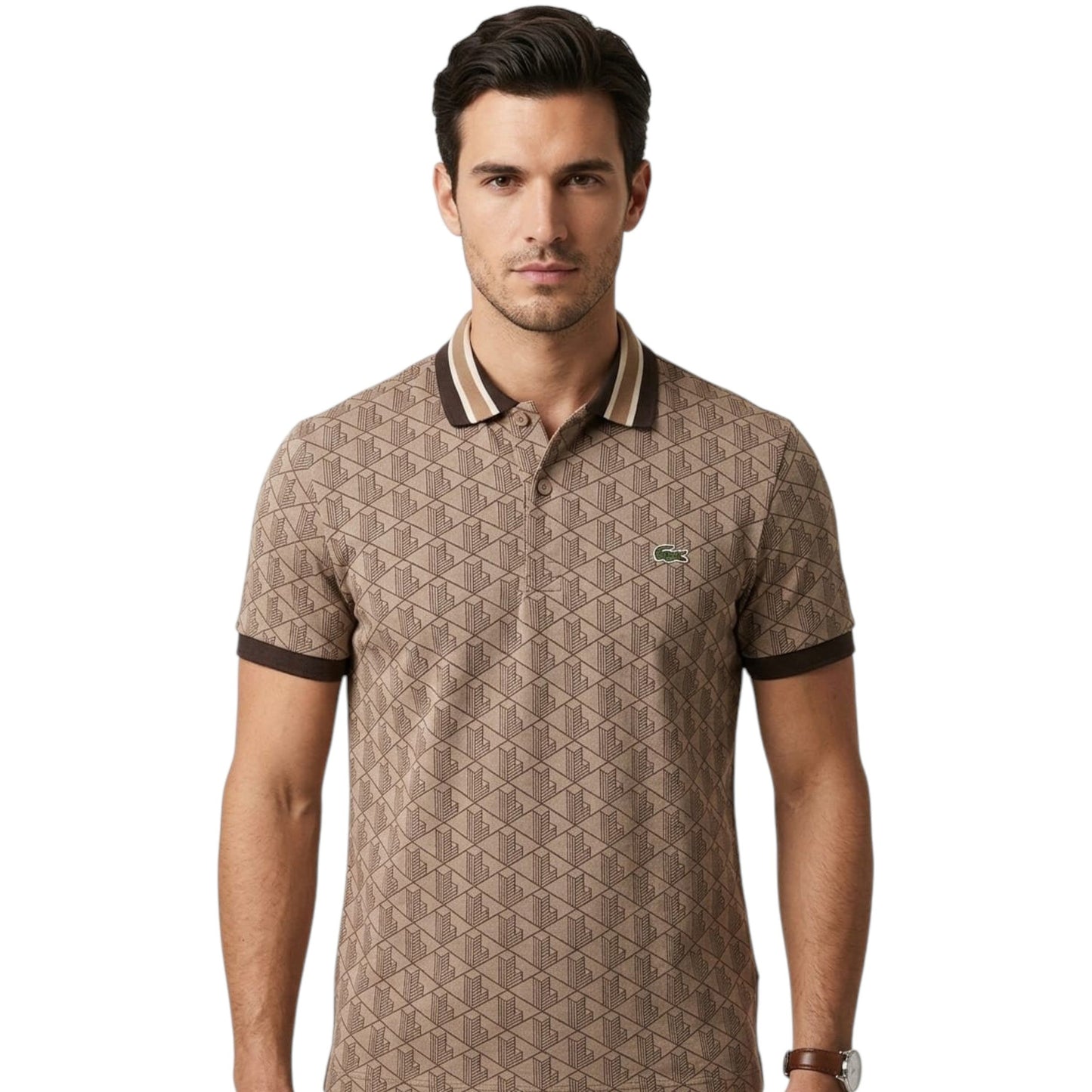 Men's Printed Top,Dark Beige