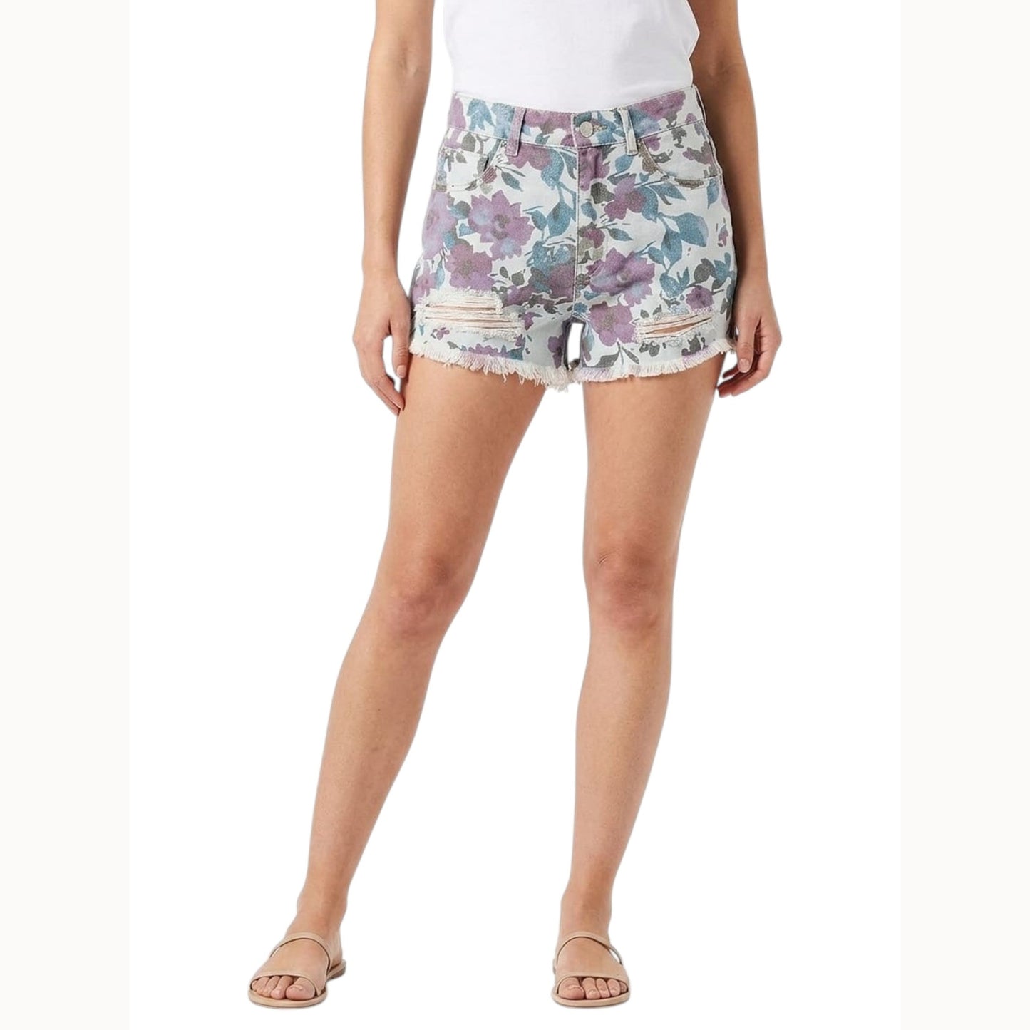 Women's Ripped Printed Jeans Short,Multi