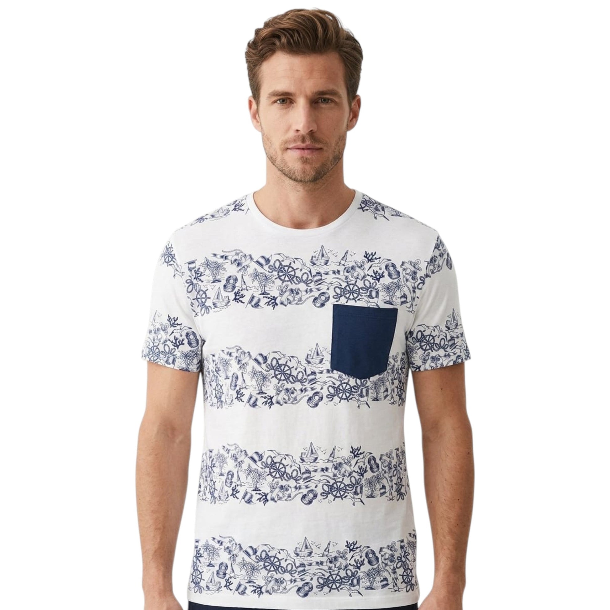Men's Printed Top,White/Navy