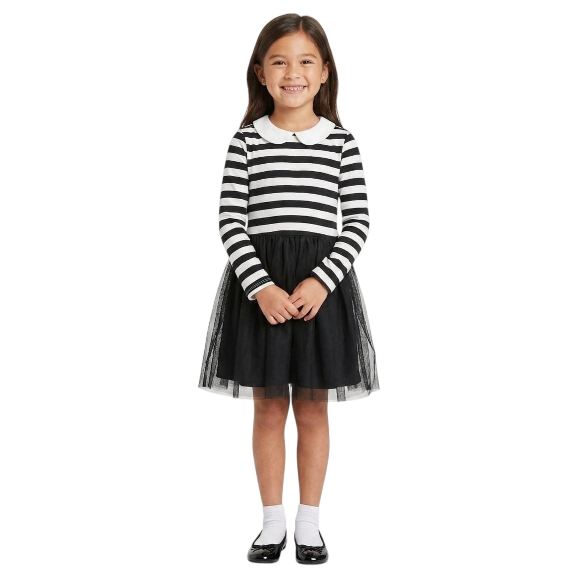 Kids Girl's Striped Dress,Black