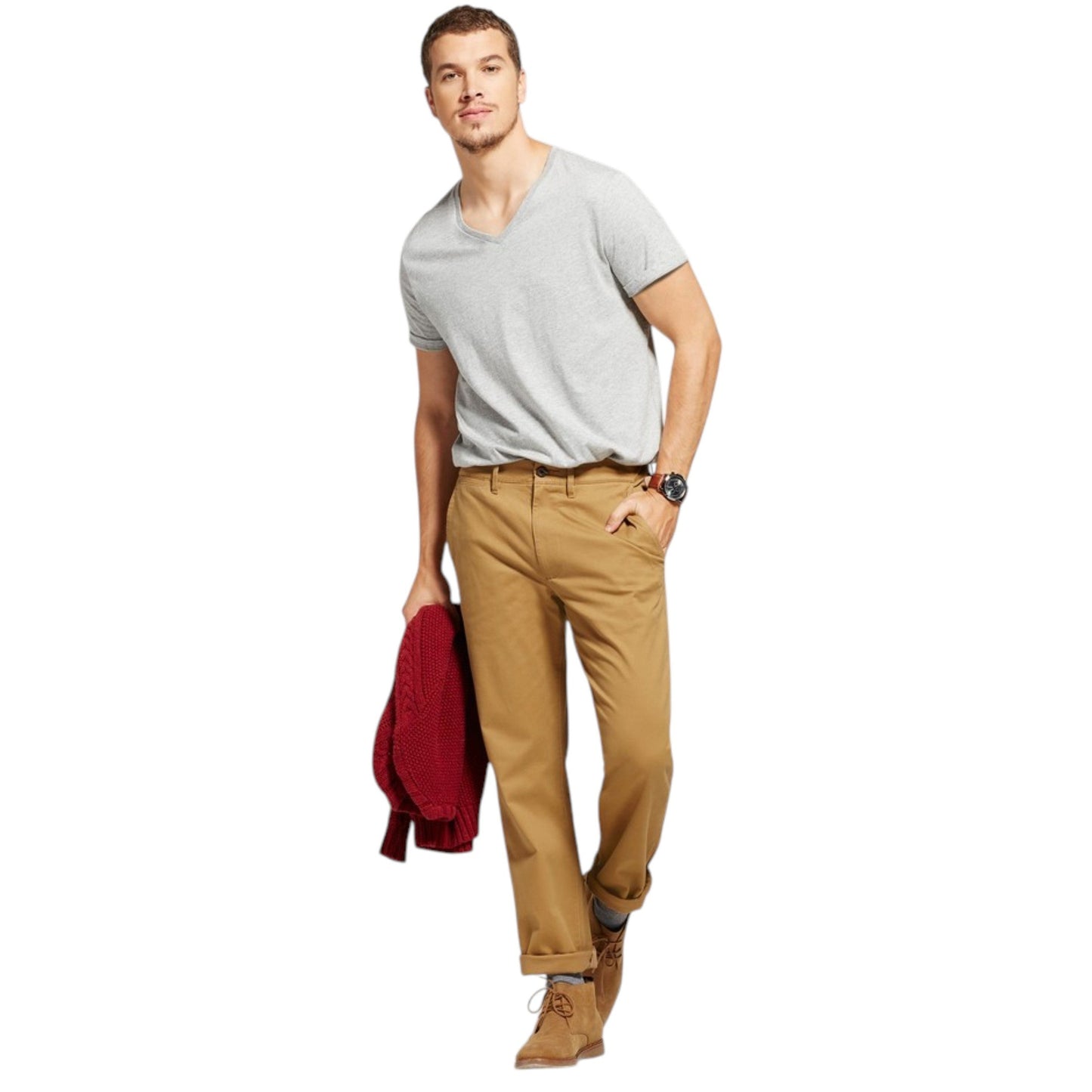 Men's Plain Solid Pant,Light Brown