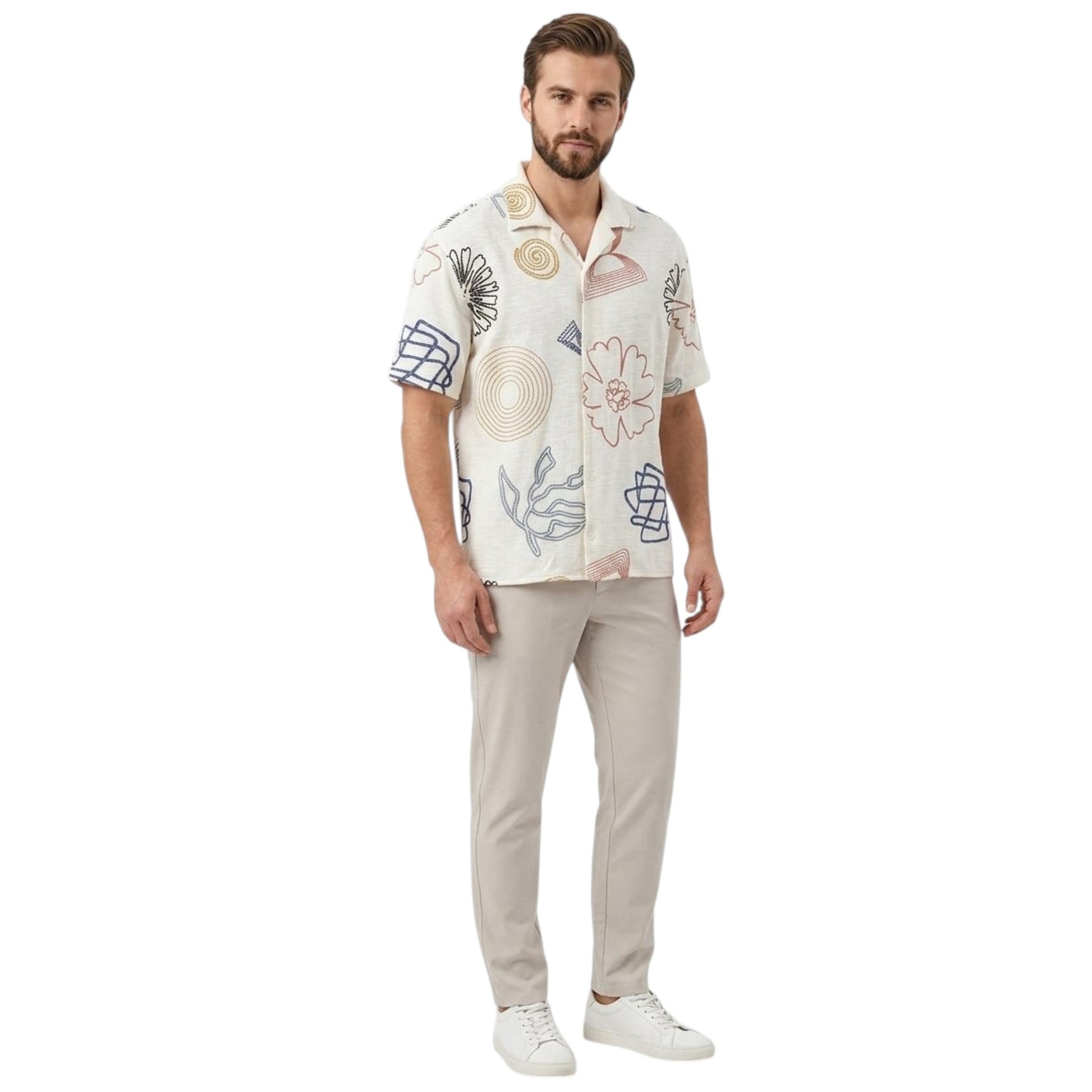 Men's Printed Dress Shirt,Beige