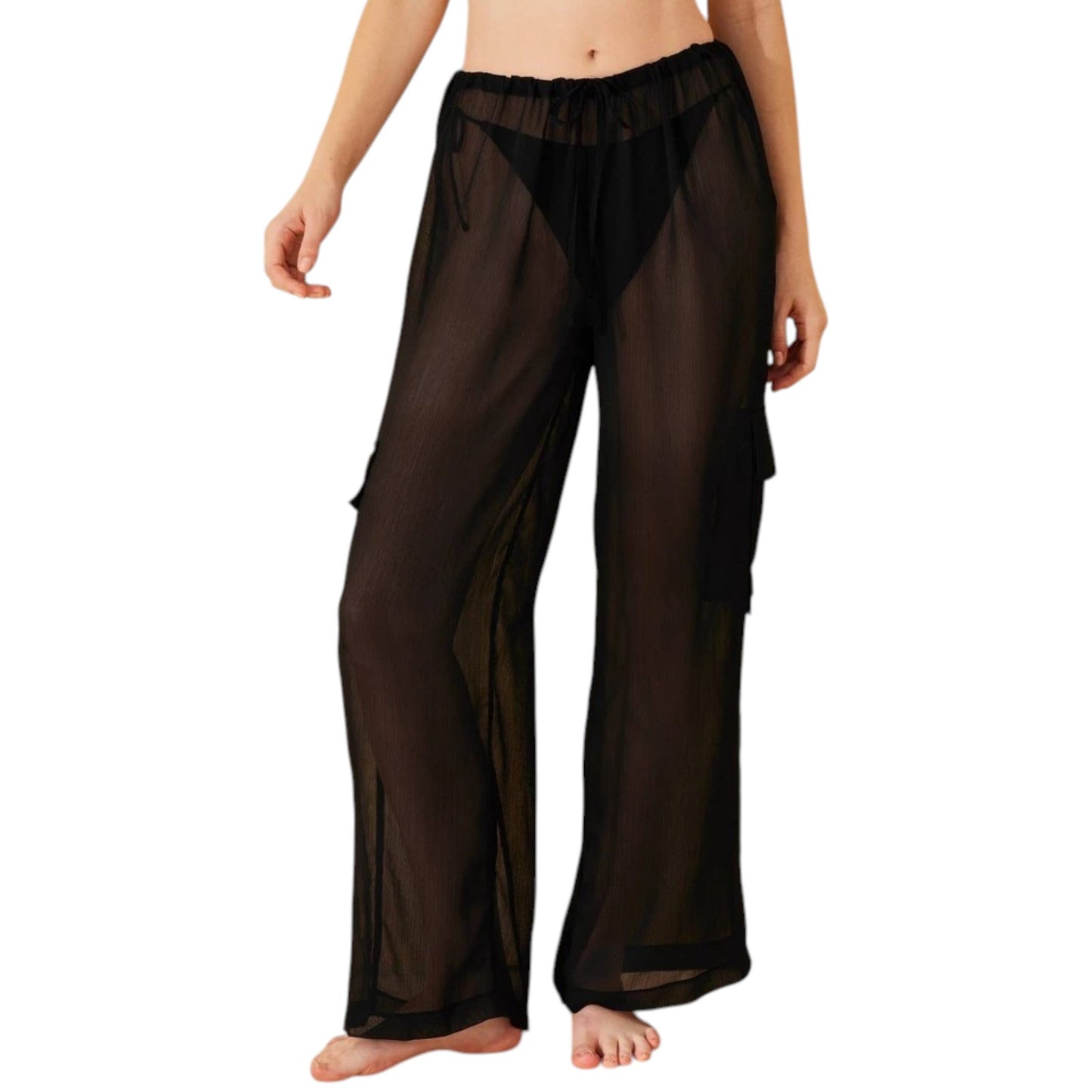 Women's Plain Chiffon Cover up Pant,Black