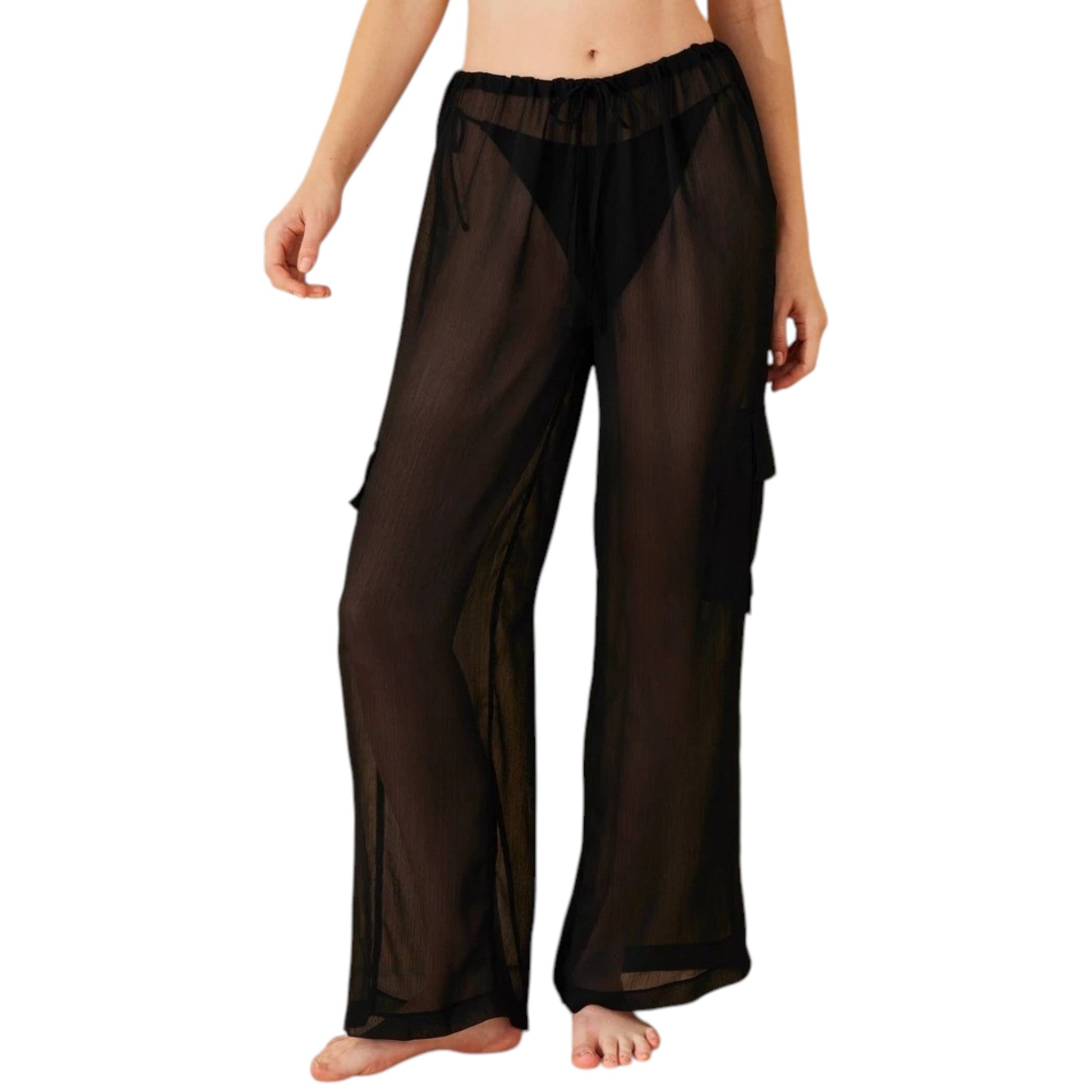 Women's Plain Chiffon Cover up Pant,Black
