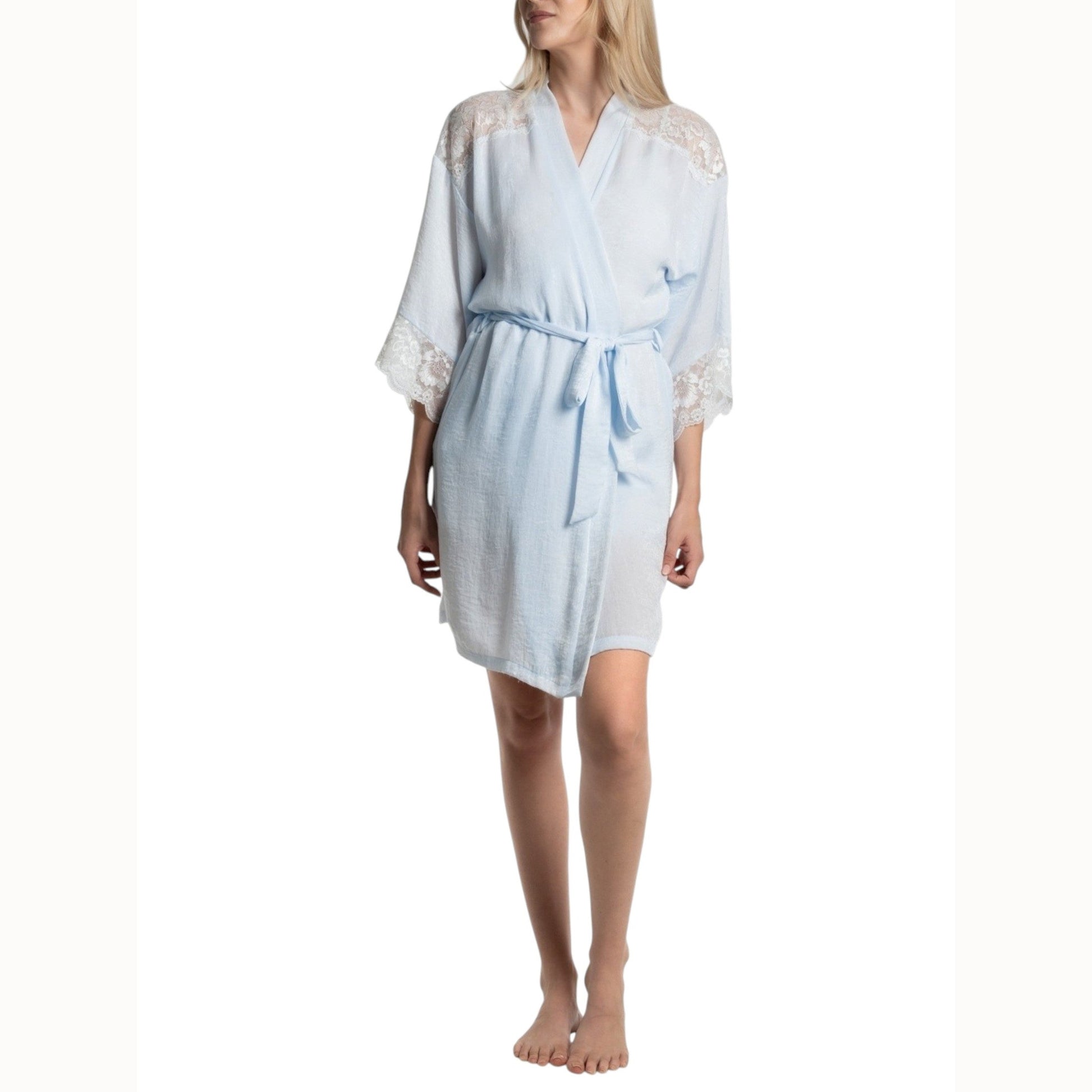 Women's Plain Lace Robe,Light Blue