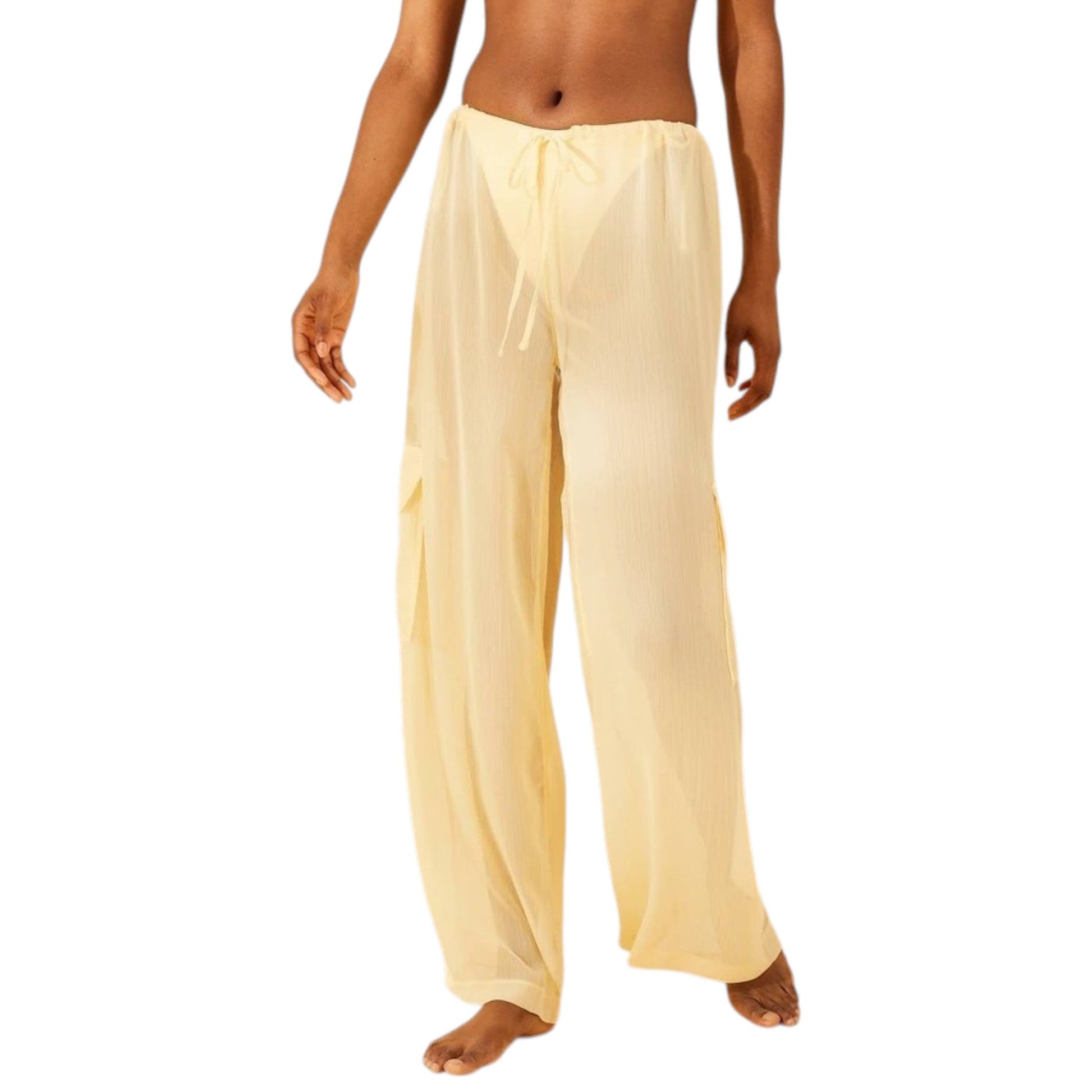 Women's Textured Chiffon Cover up Pant,Yellow