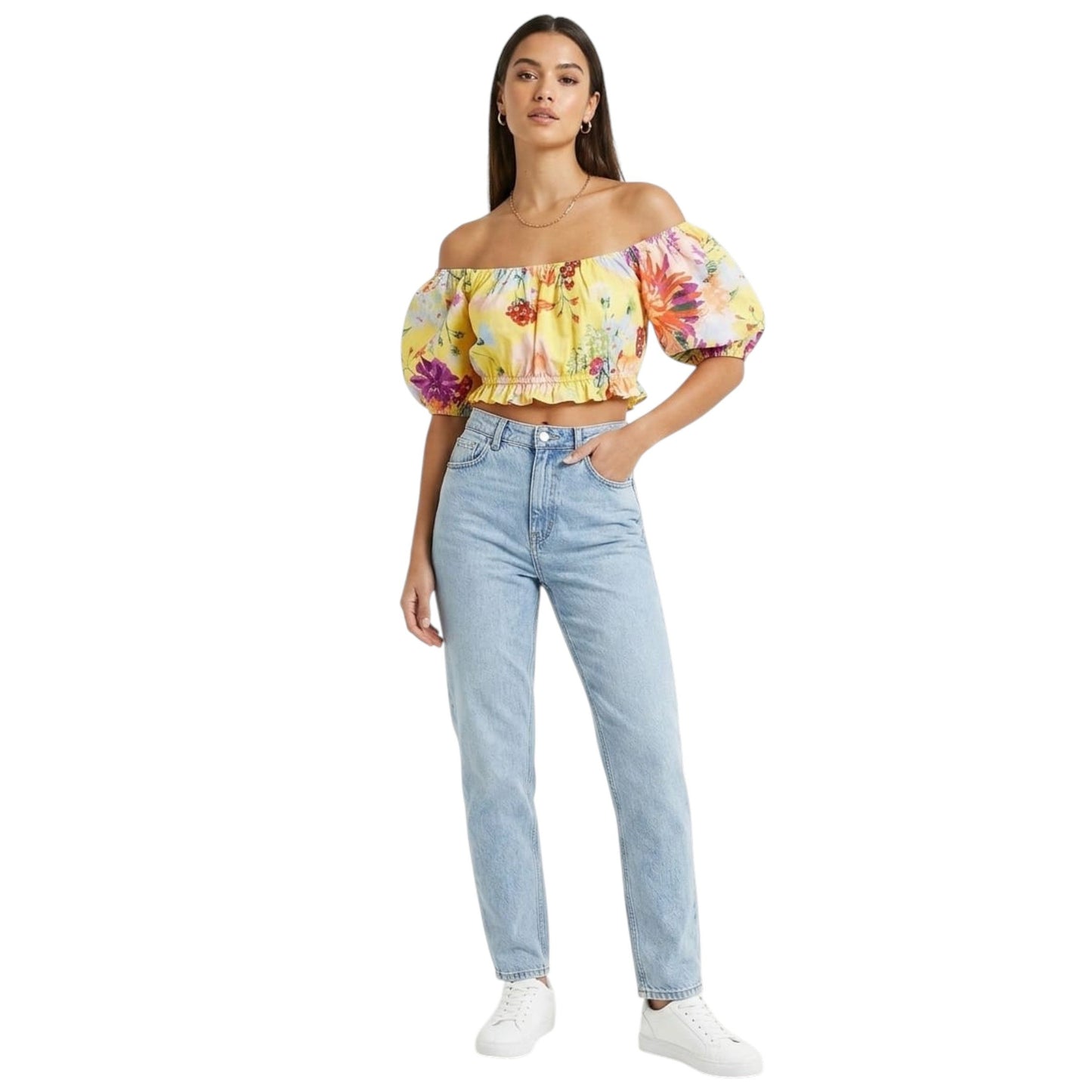 Women's Open Back Printed Top,Yellow