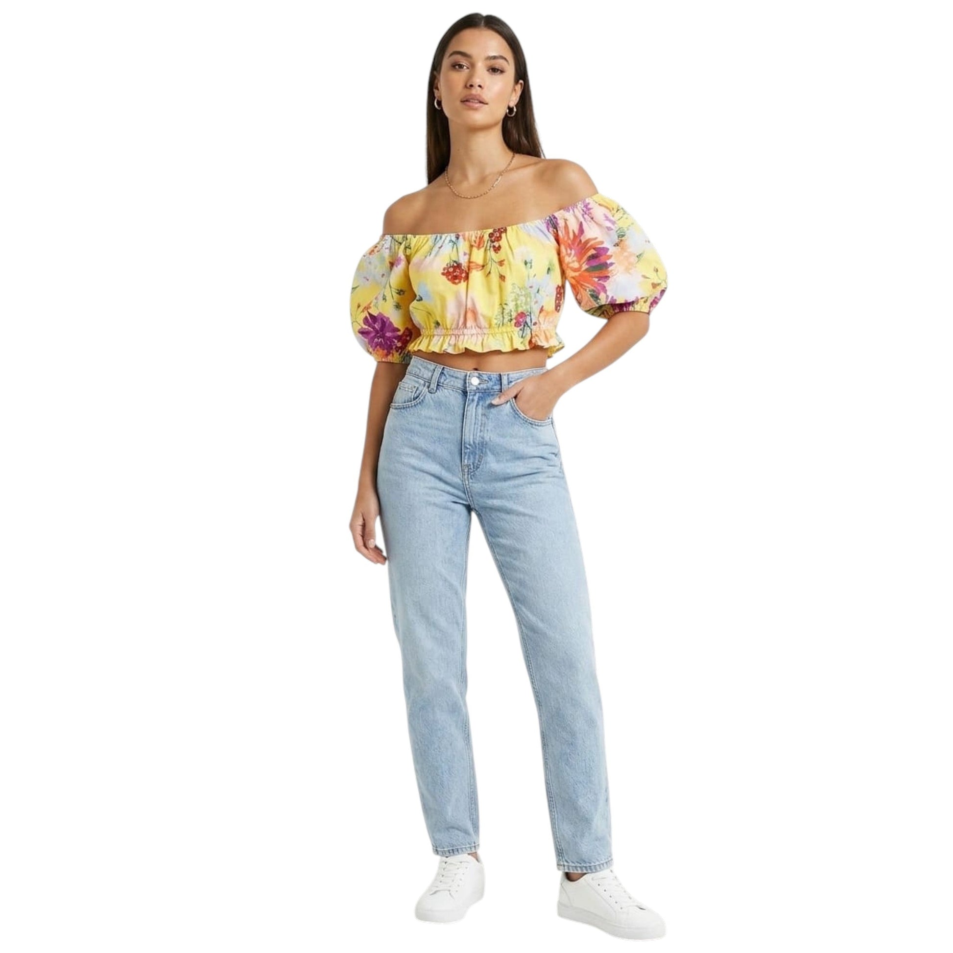 Women's Open Back Printed Top,Yellow