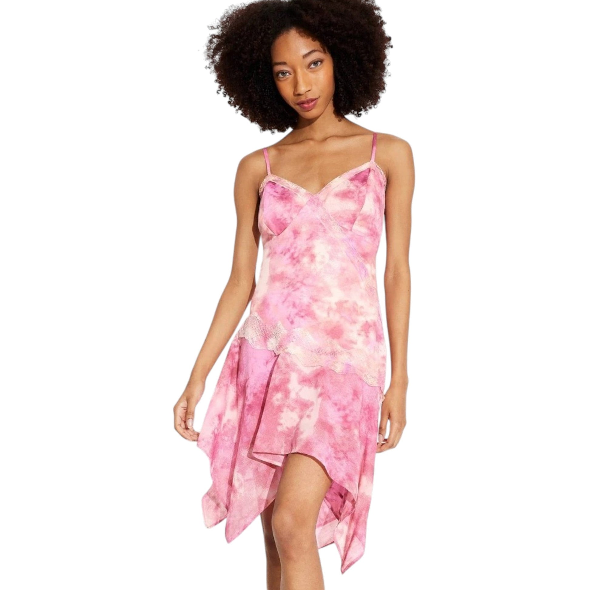 Women's Printed Lace Slip Dress,Pink