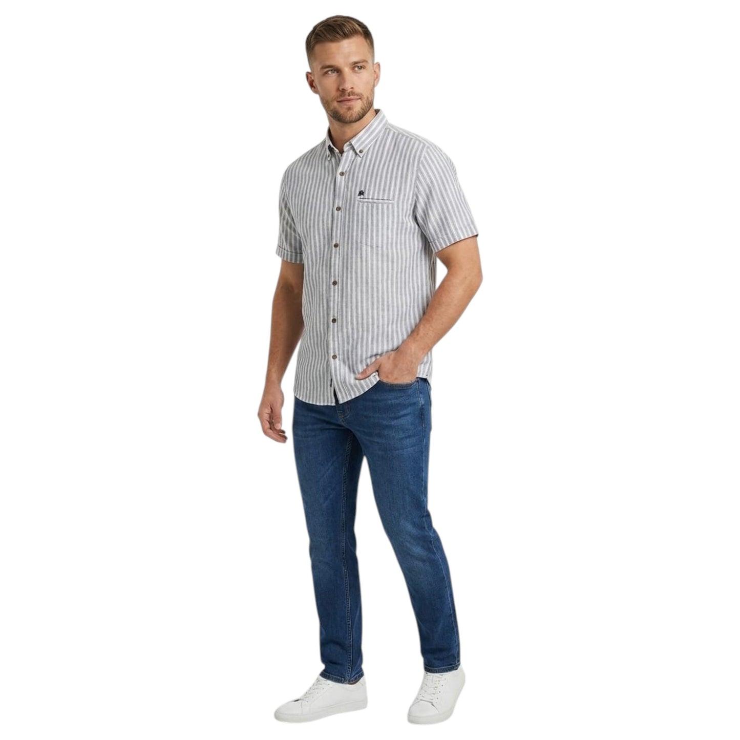 Men's Grey Stripped Dress Shirt,White