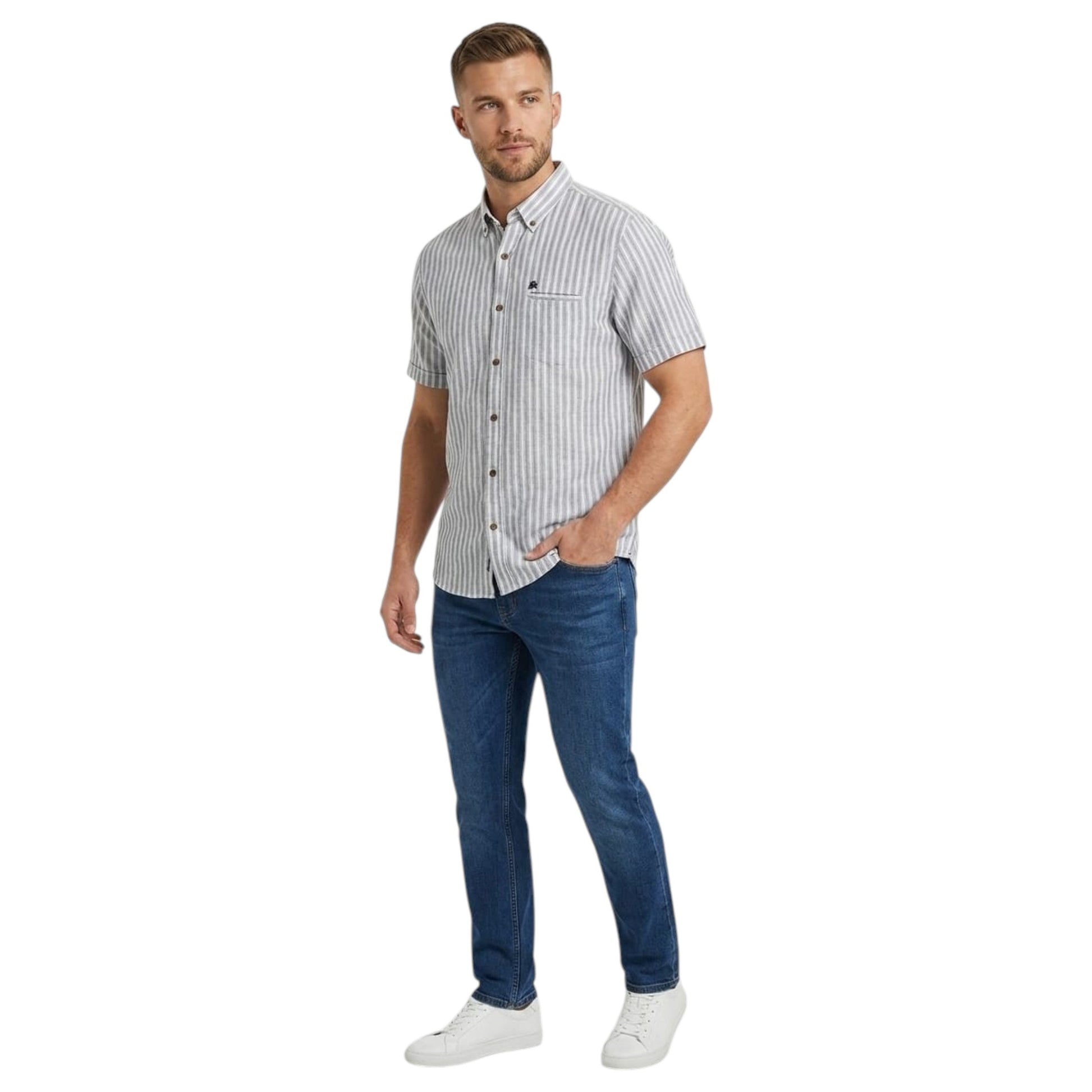 Men's Grey Stripped Dress Shirt,White