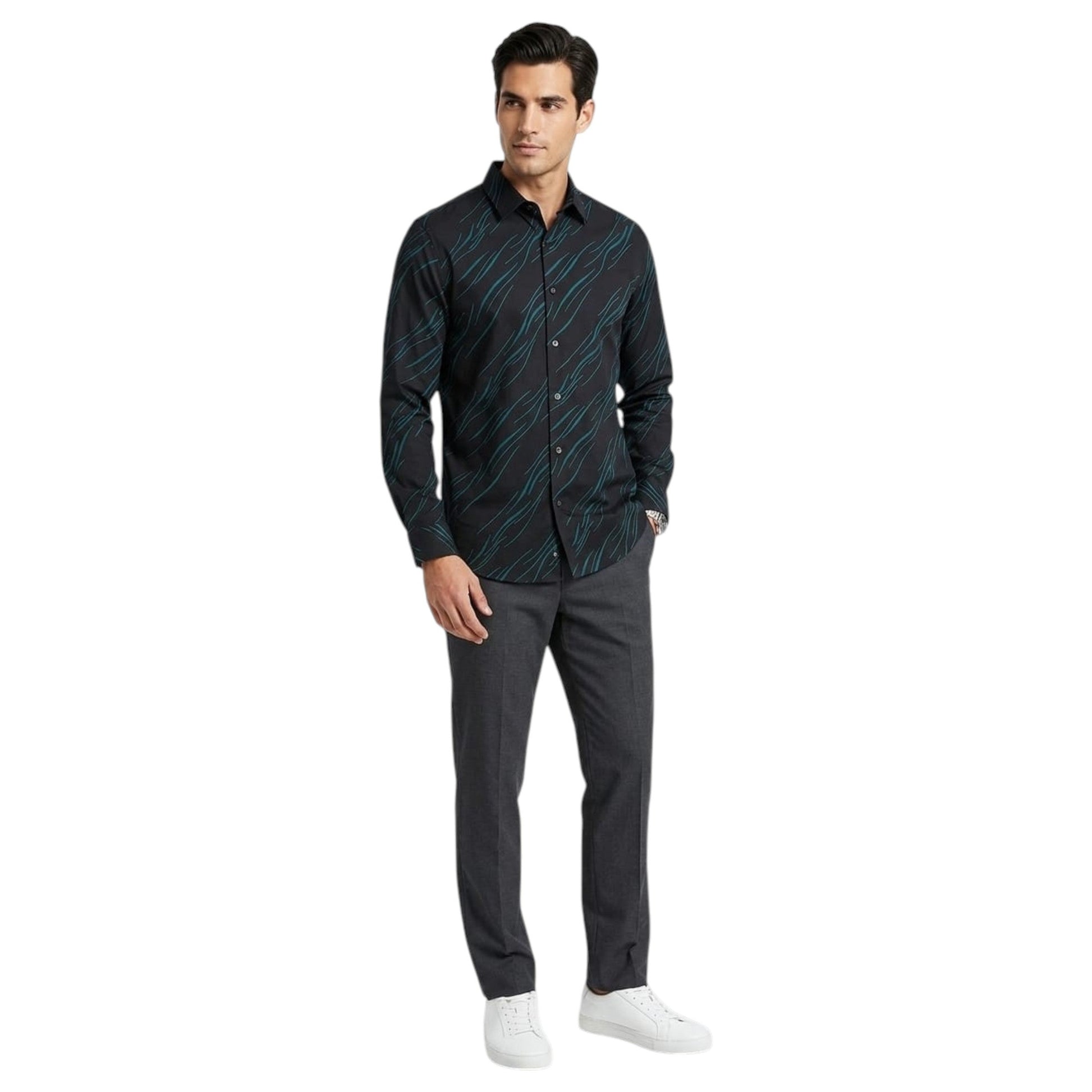 Men's Printed Dress Shirt,Black