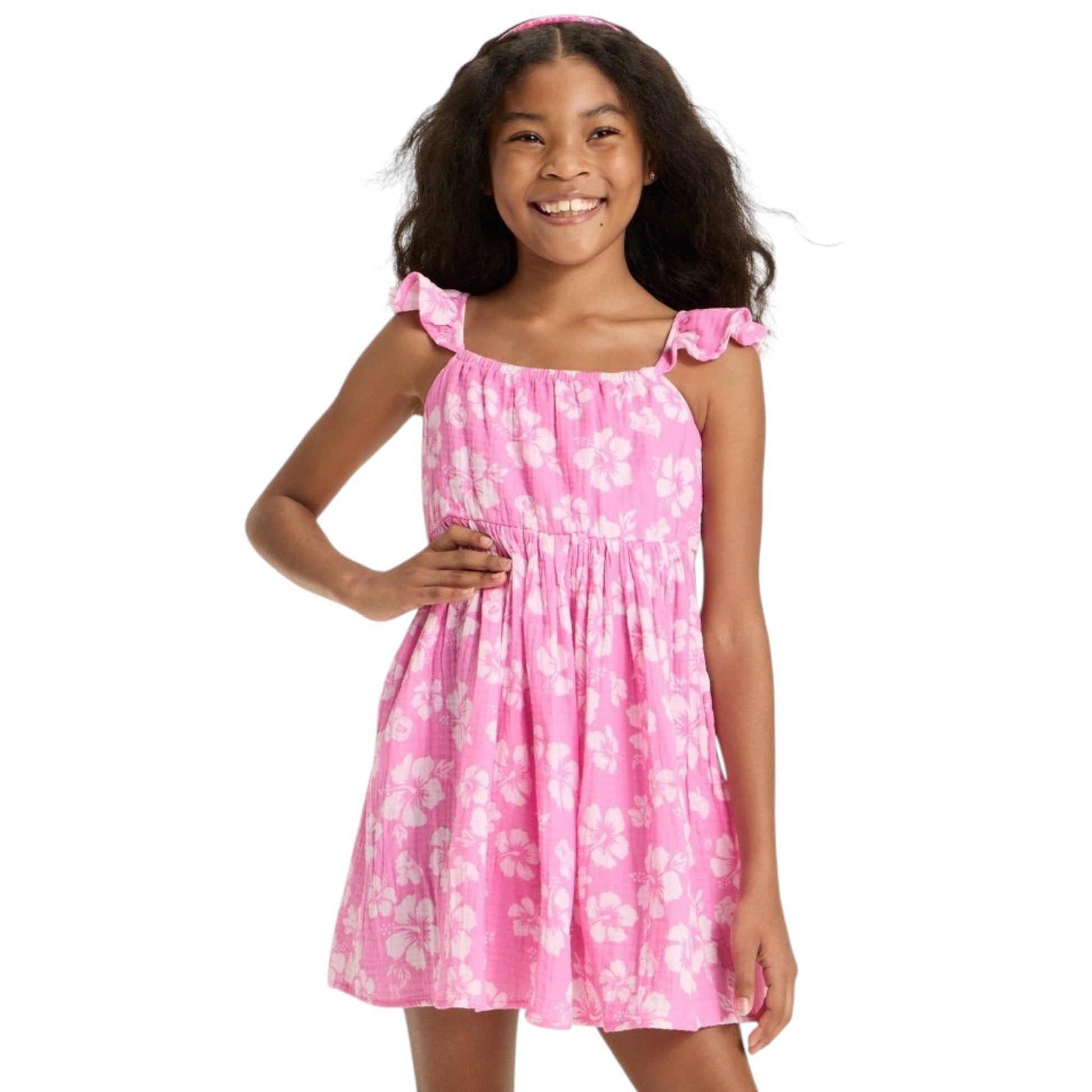 Kids Girl's Floral Printed Dress,Pink