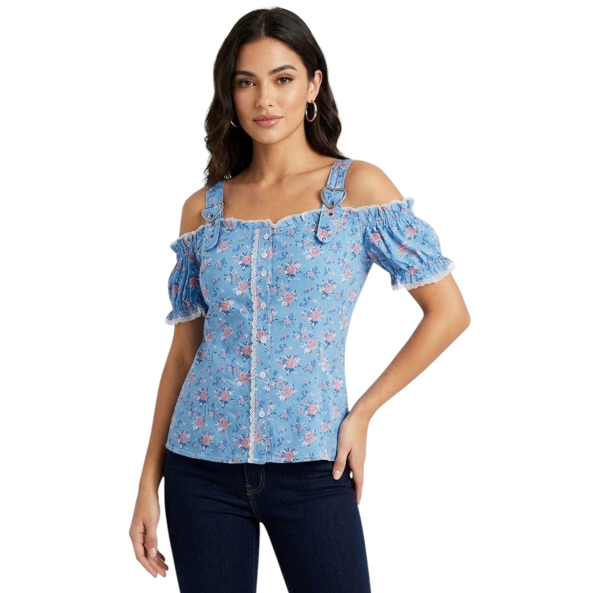 Women's Floral Printed Top,Blue