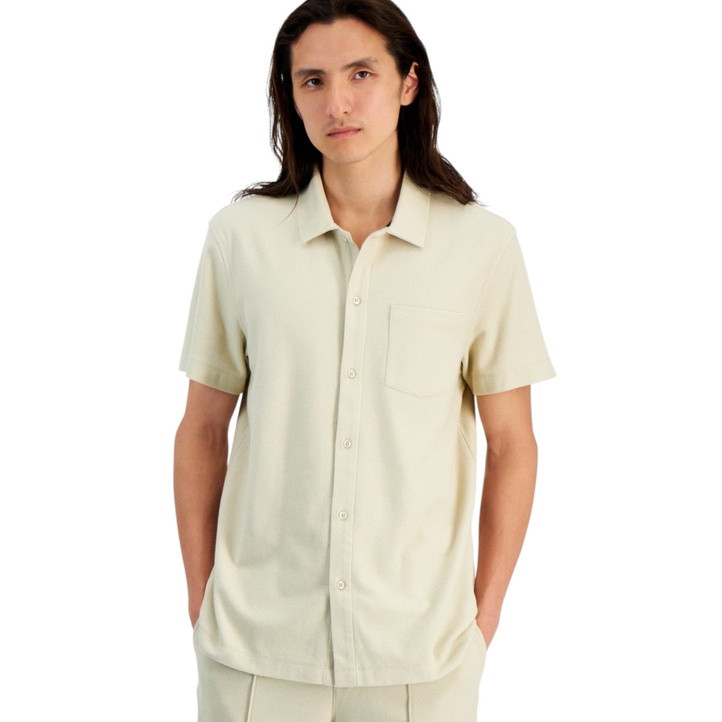 Men's Plain Solid Dress Shirt,Beige