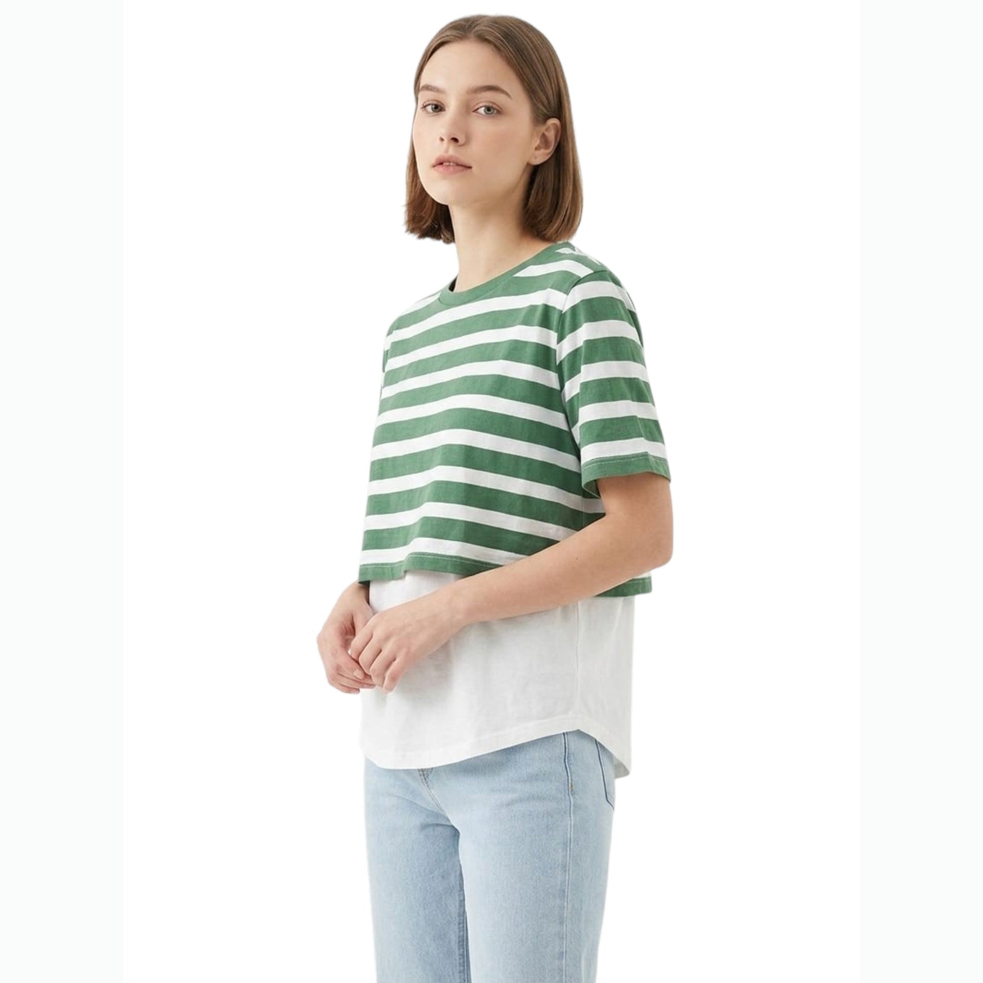Women's Striped Top,Green/White