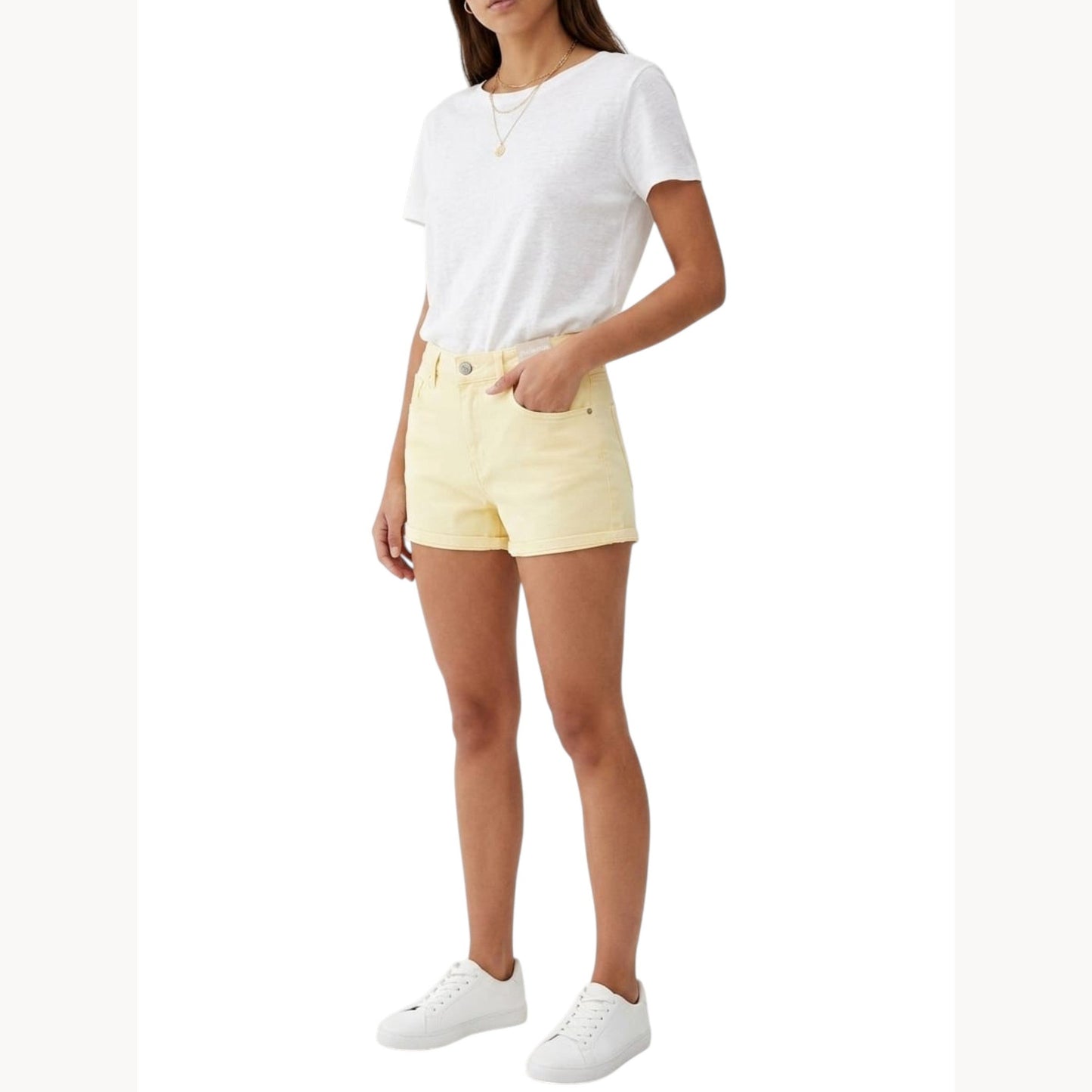 Women's Plain Solid Jeans Short,Yellow