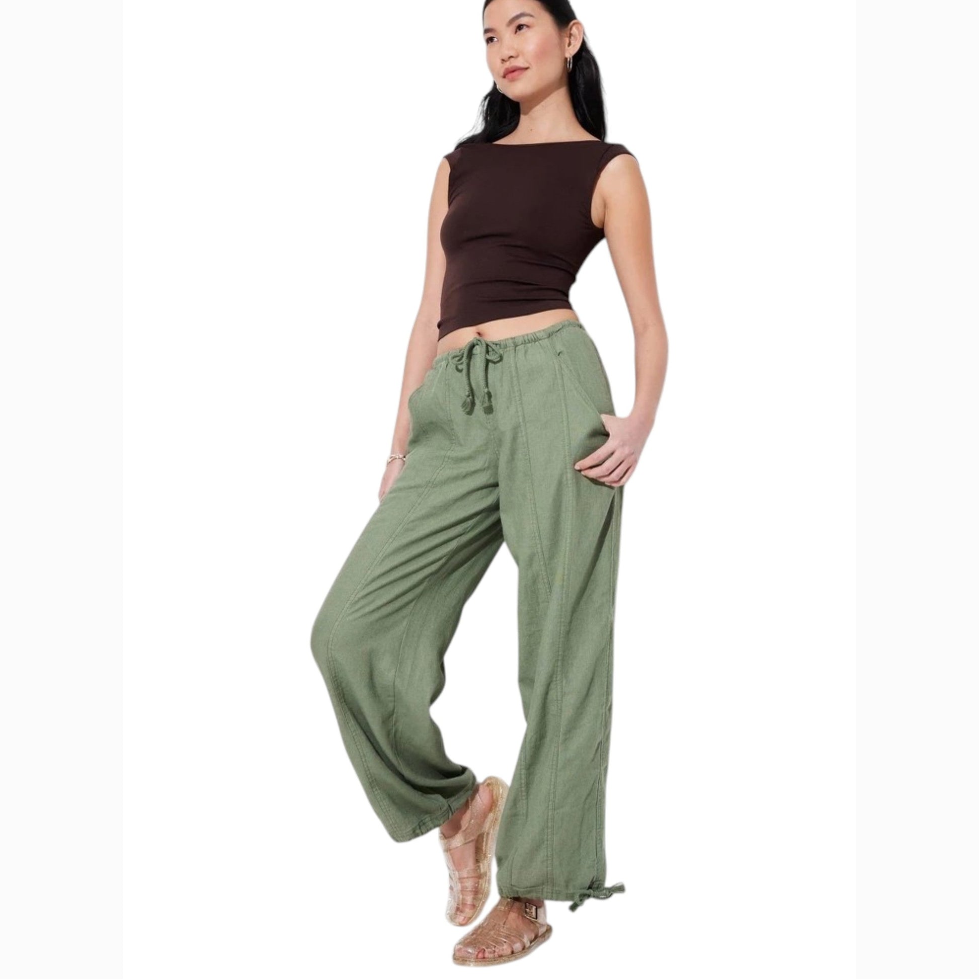 Women's Plain Solid Pant,Olive