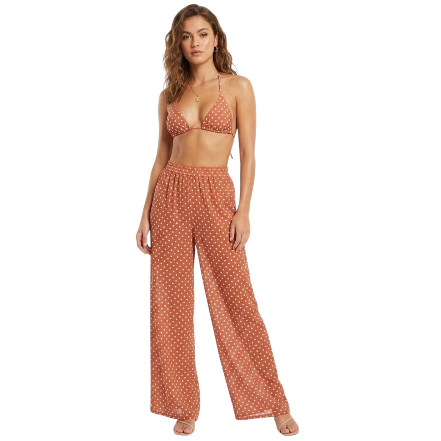 Women's Printed Sheer Cover Up Pant,Burnt Orange