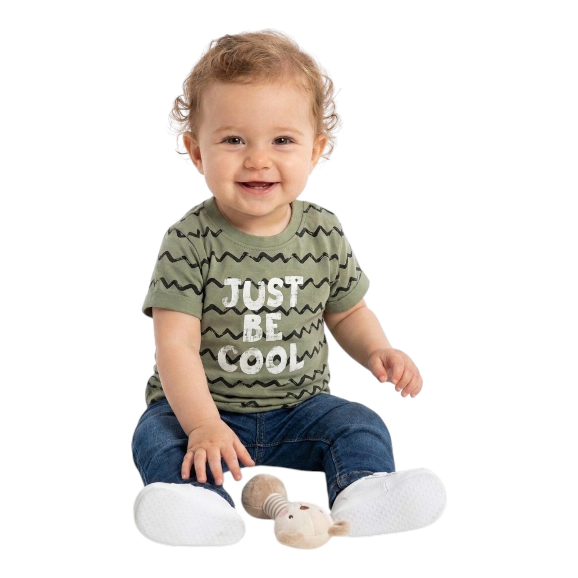 Kids Boy's Black Zigzag Stripped Top,Dusty Green