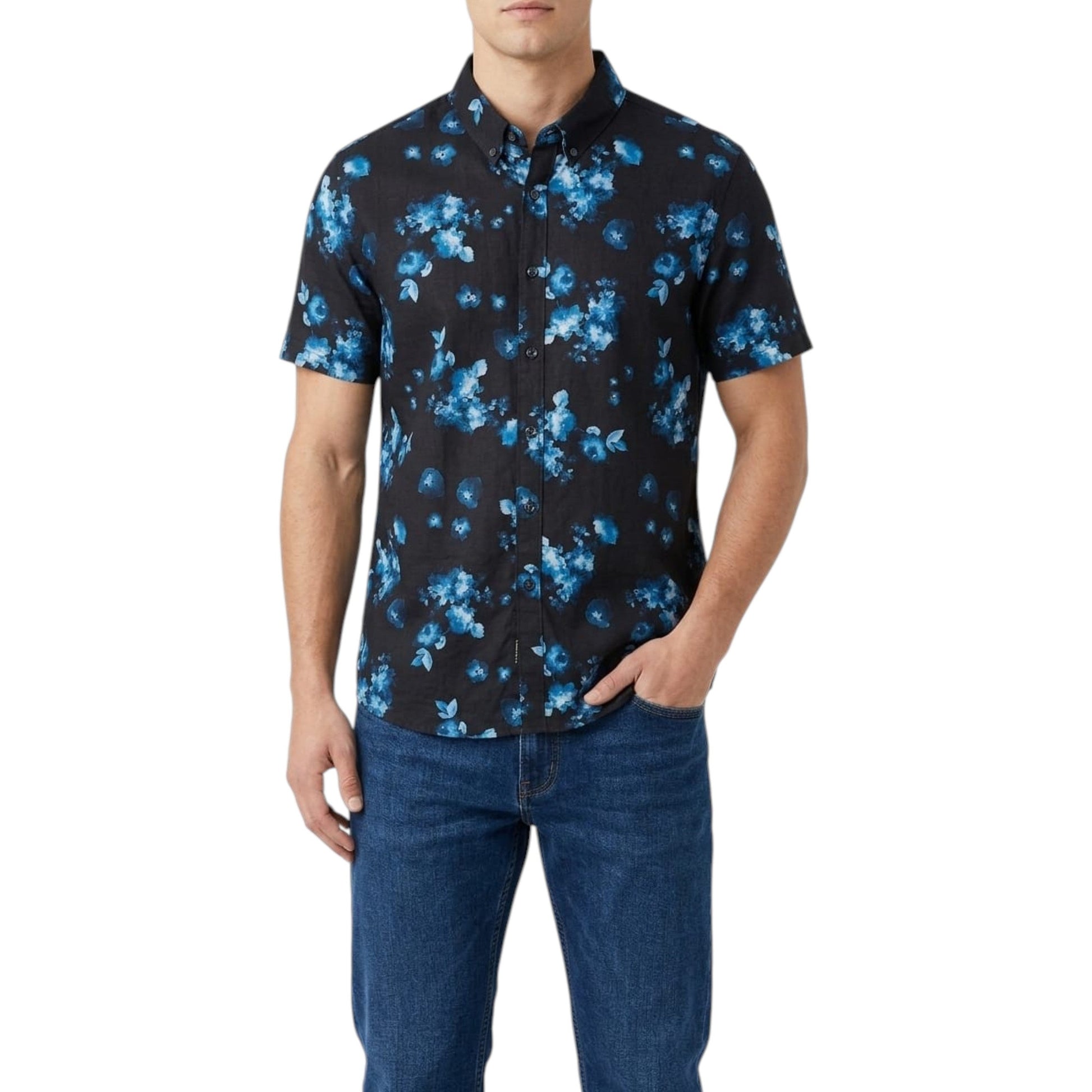 Men's Printed Dress Shirt,Black