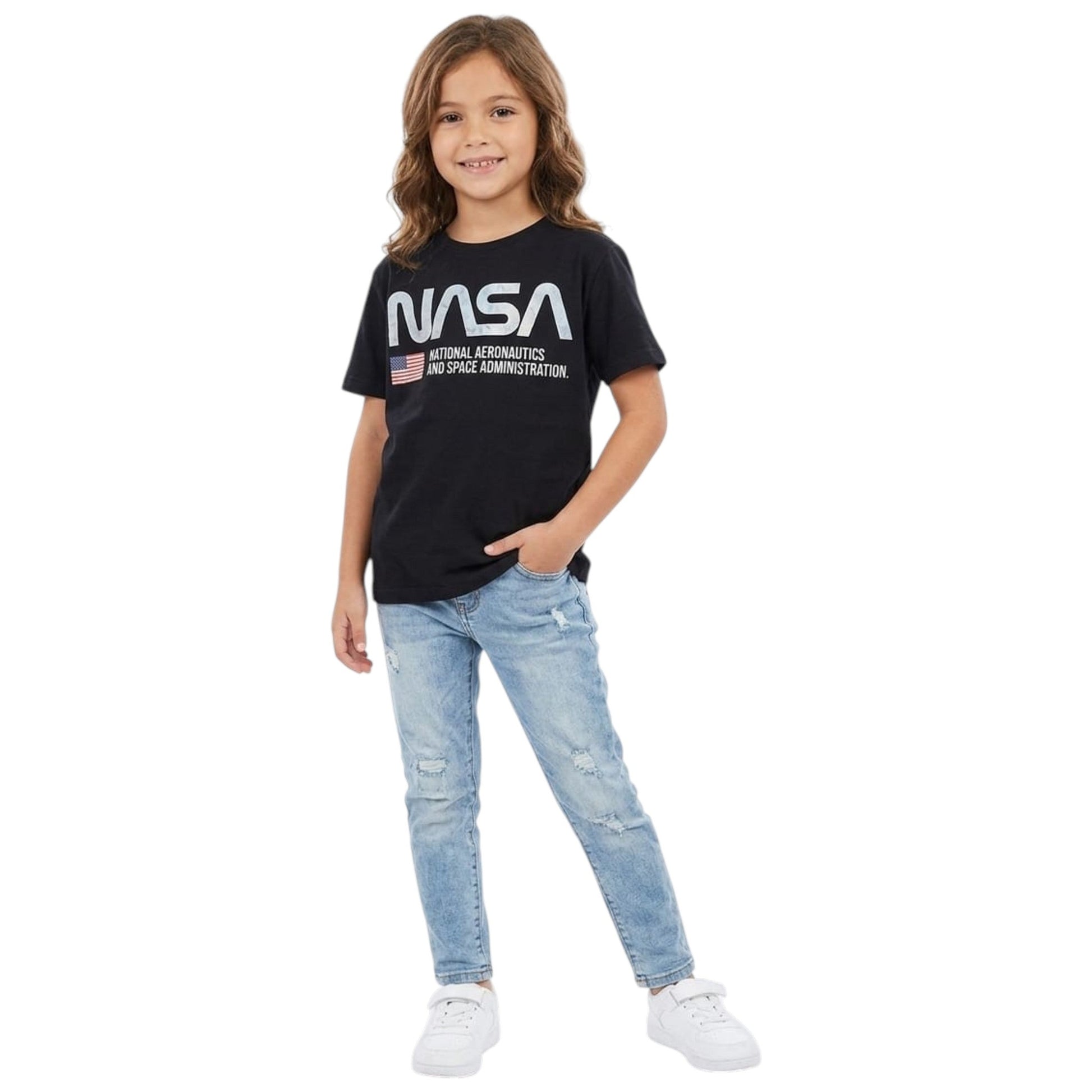 Kids Girl's Brand Logo Printed Top,Black