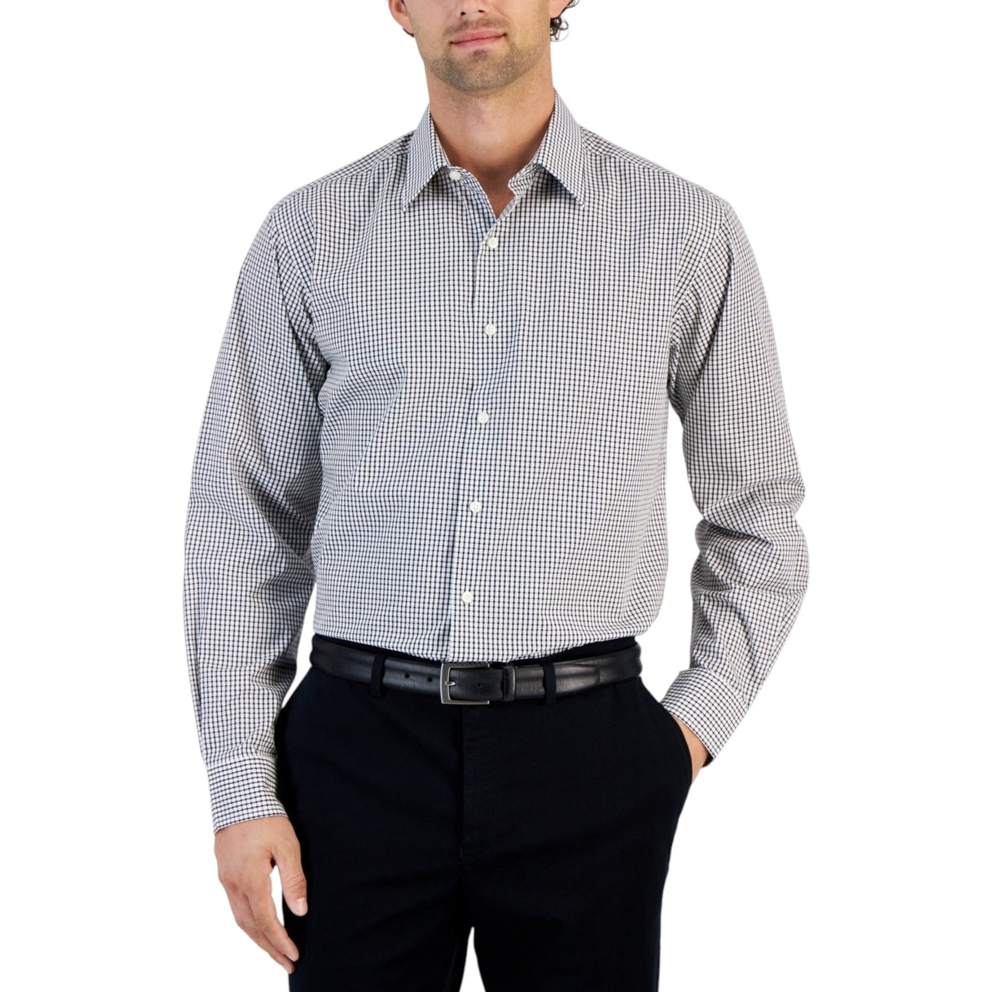 Men's Plaid Dress Shirt,Blue/White