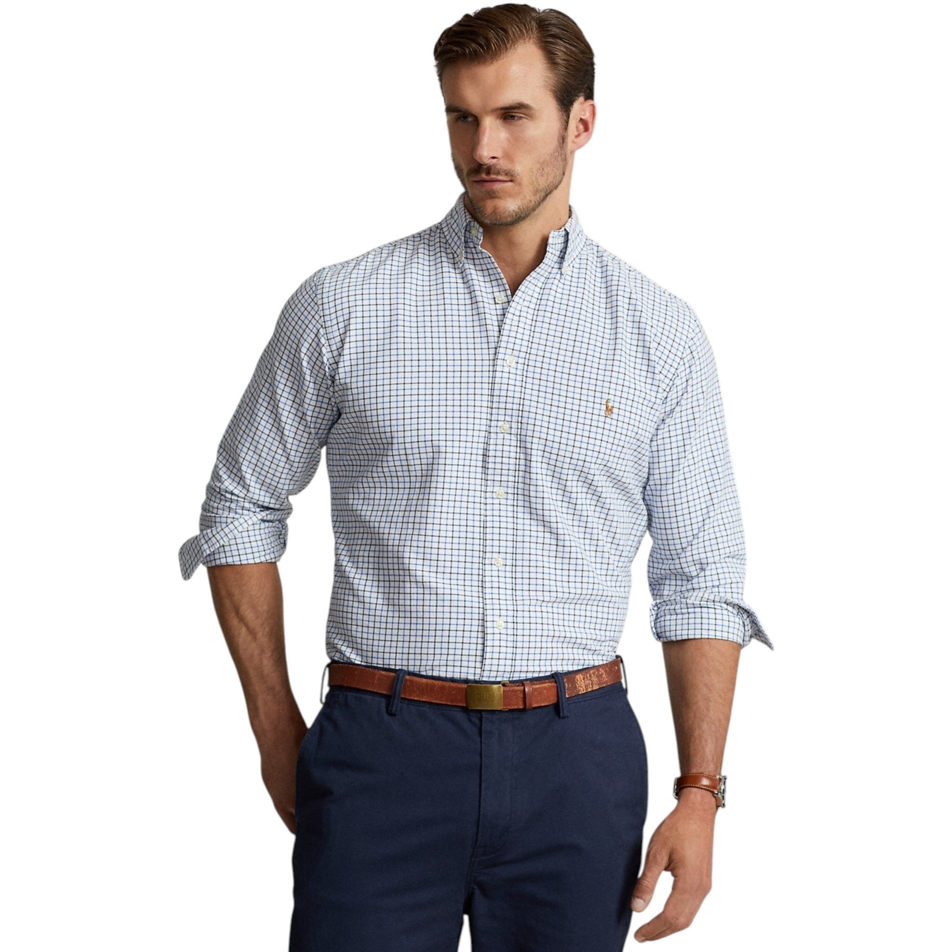 Men's Plaid Dress Shirt,White