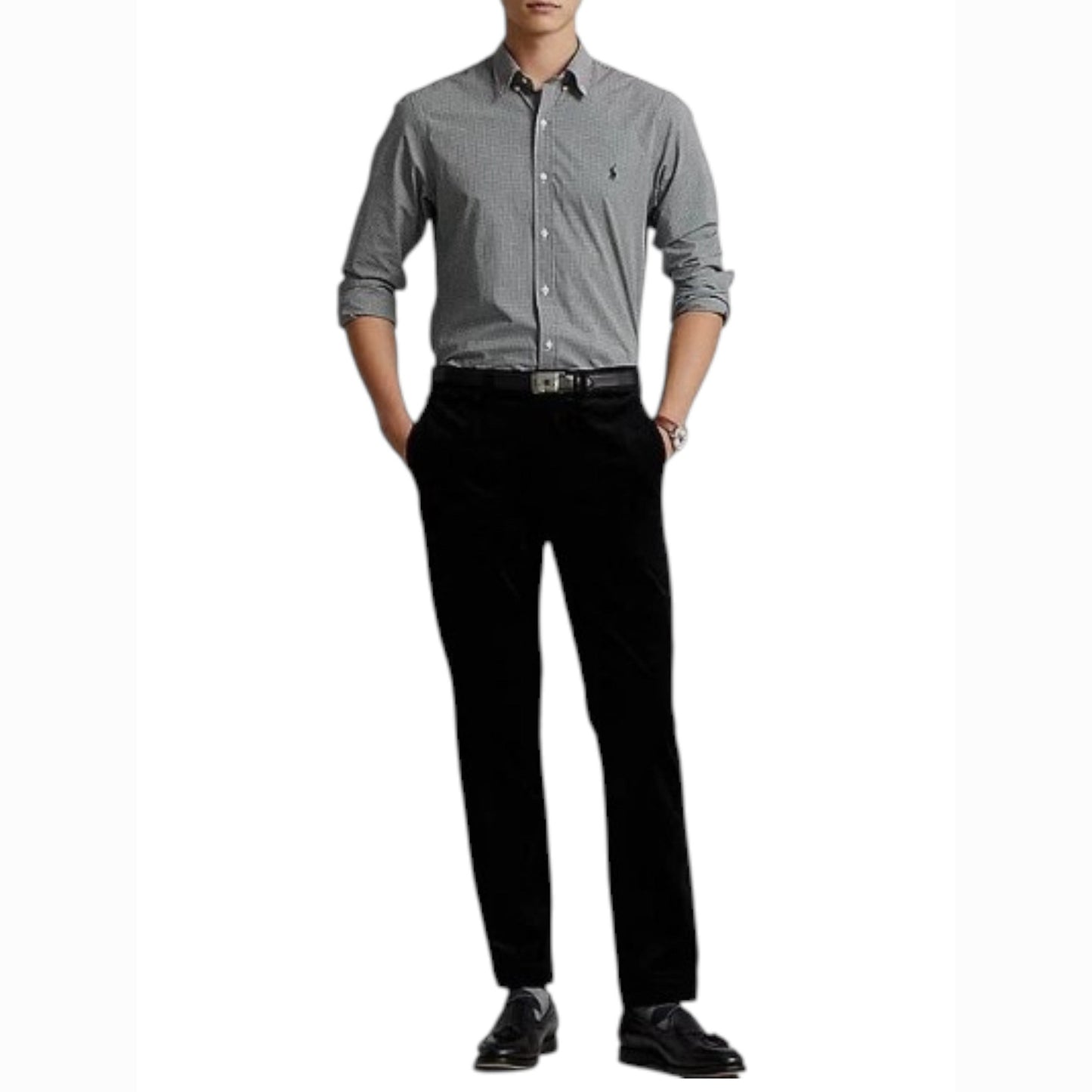 Men's Plaid Dress Shirt,Black/White