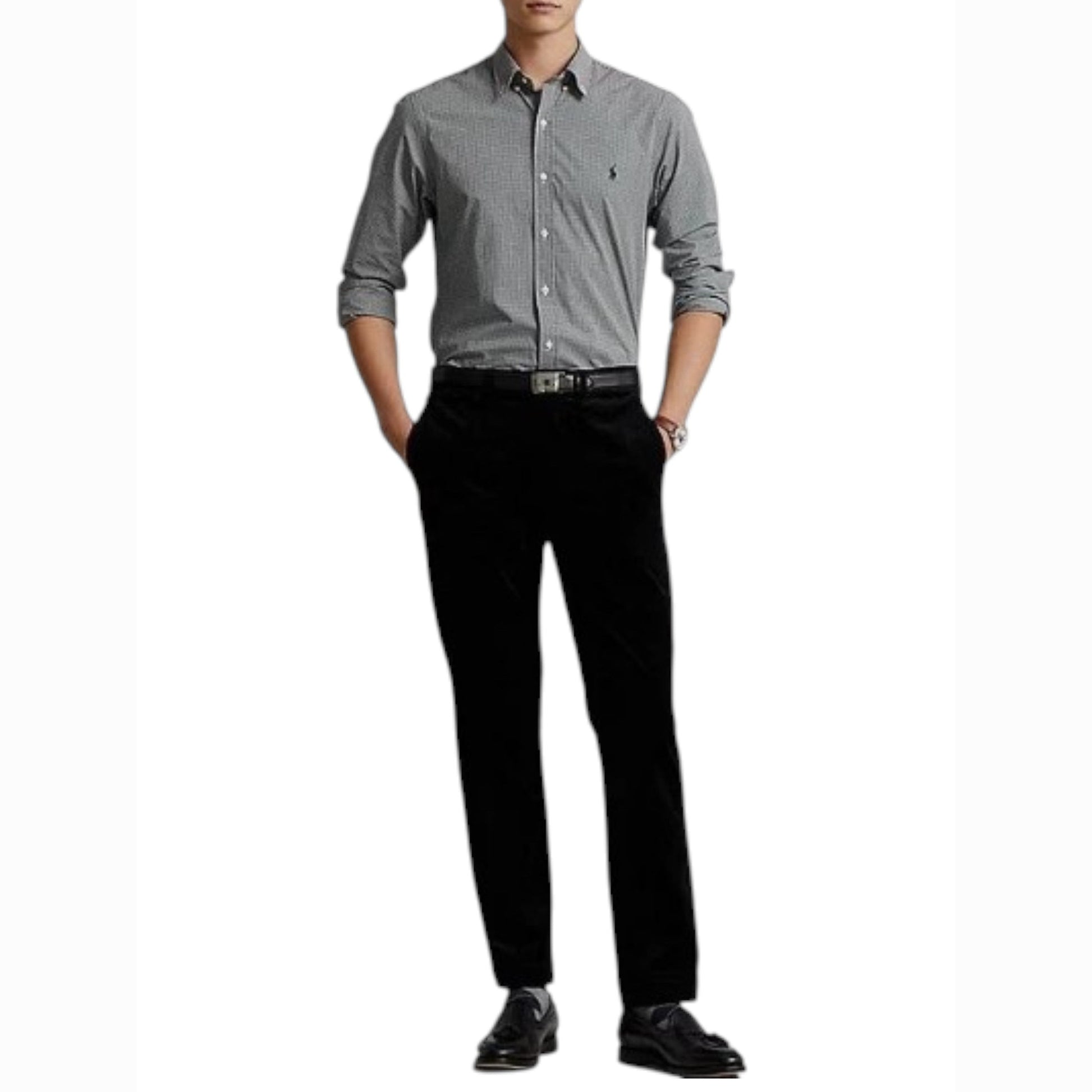 Men's Plaid Dress Shirt,Black/White