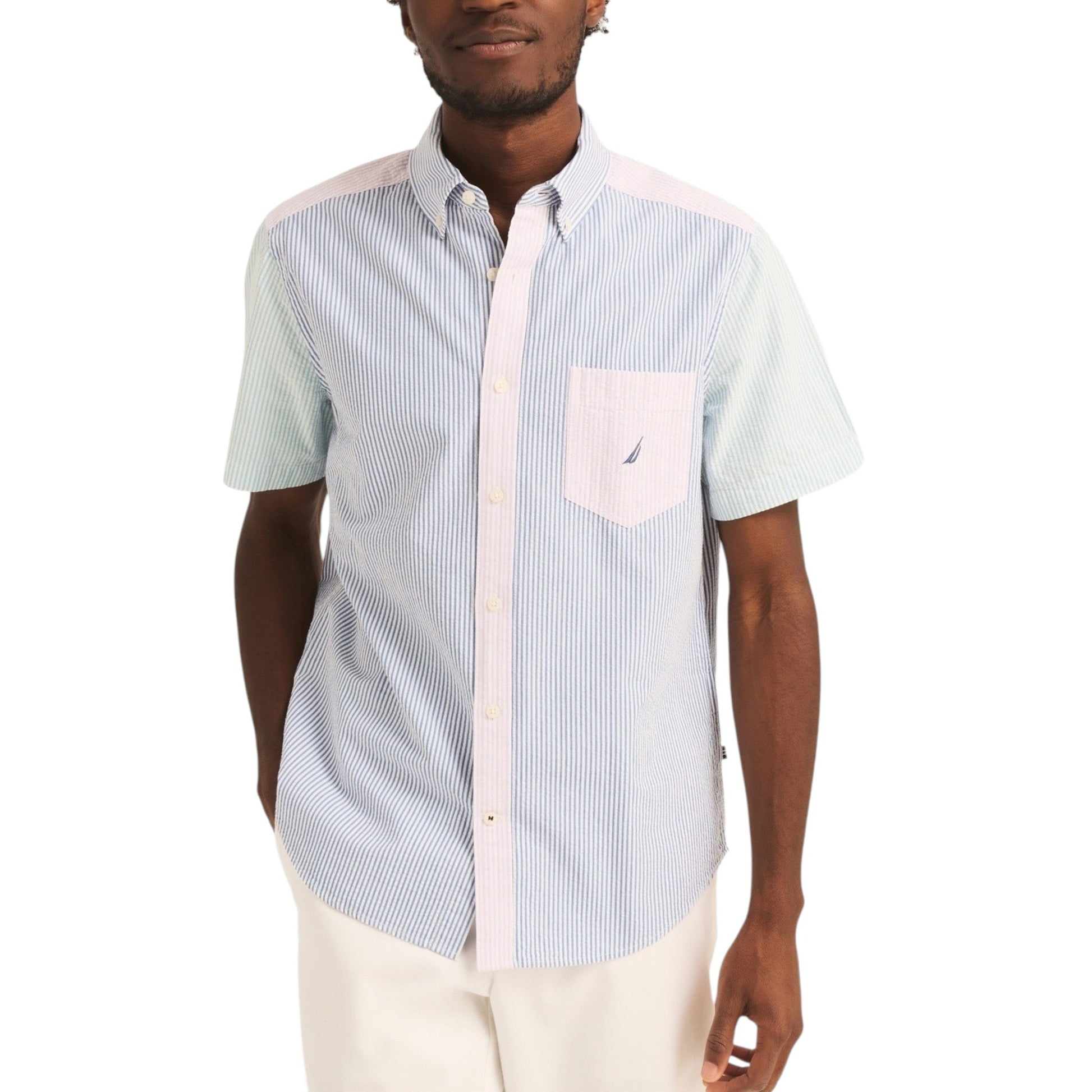 Men's Stripped Colorblocked Dress Shirt,Multi