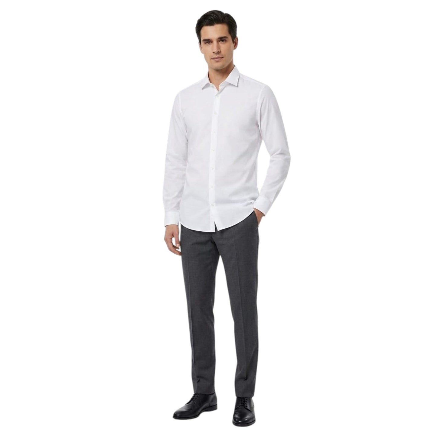 Men's Plain Solid Dress Shirt,White