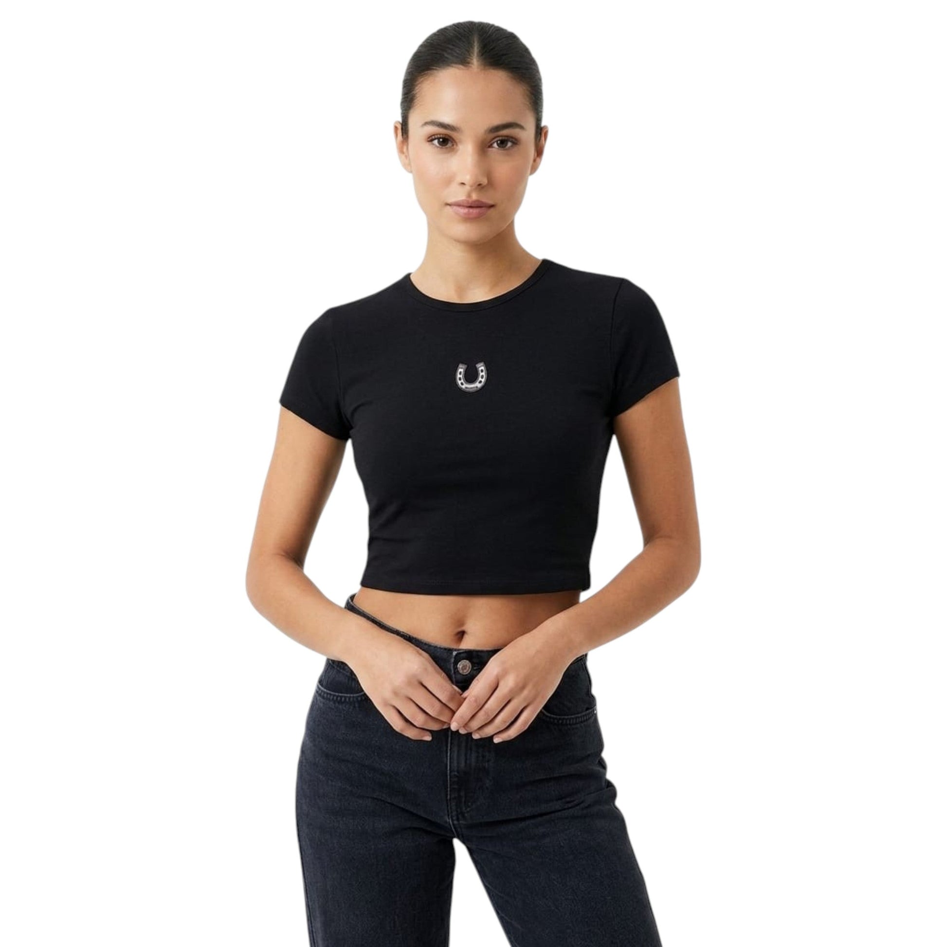 Women's Plain Solid Crop Top,Black