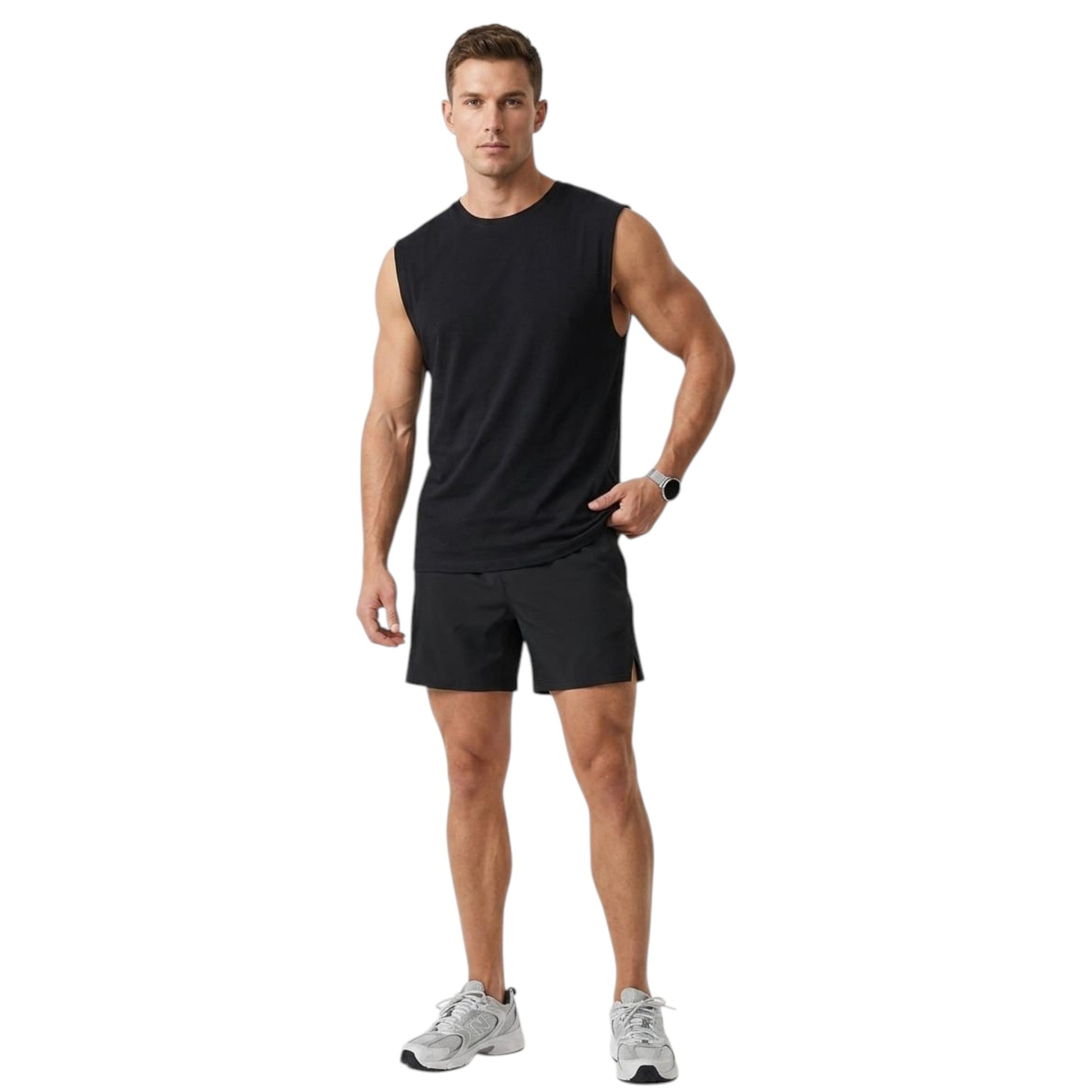 Men's Plain Solid Sport Top,Black