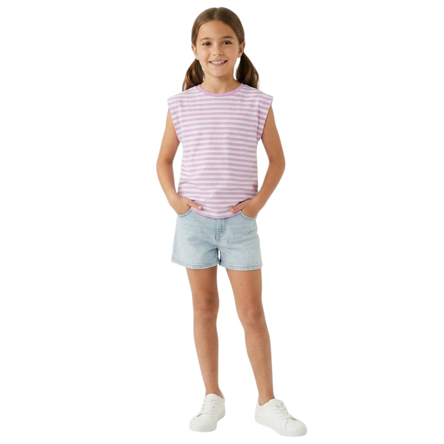 Kids Girl's Striped Top,Purple/White