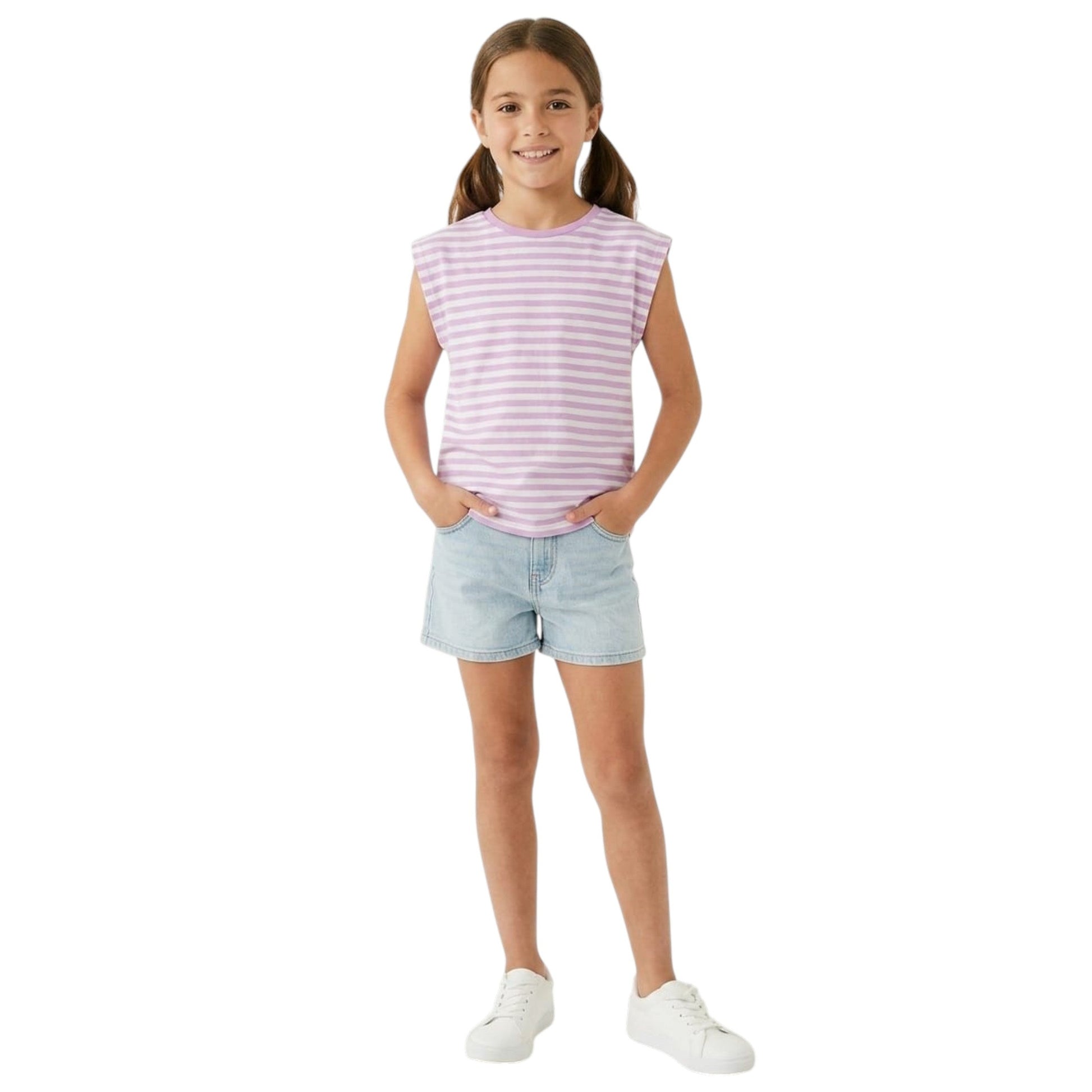 Kids Girl's Striped Top,Purple/White