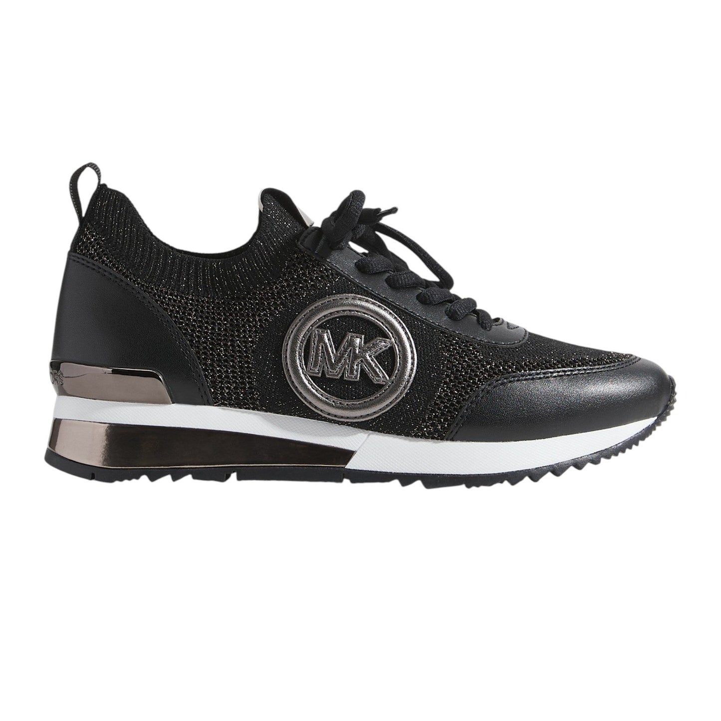Women's Shiny Kitted Logo Designed Shoes,Black