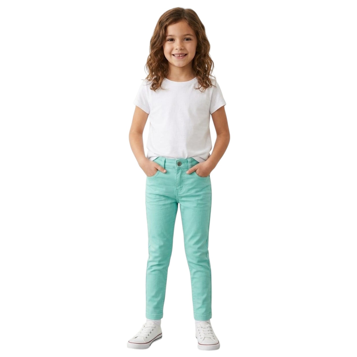 Kids Girl's Plain Solid Jeans,Turquoise