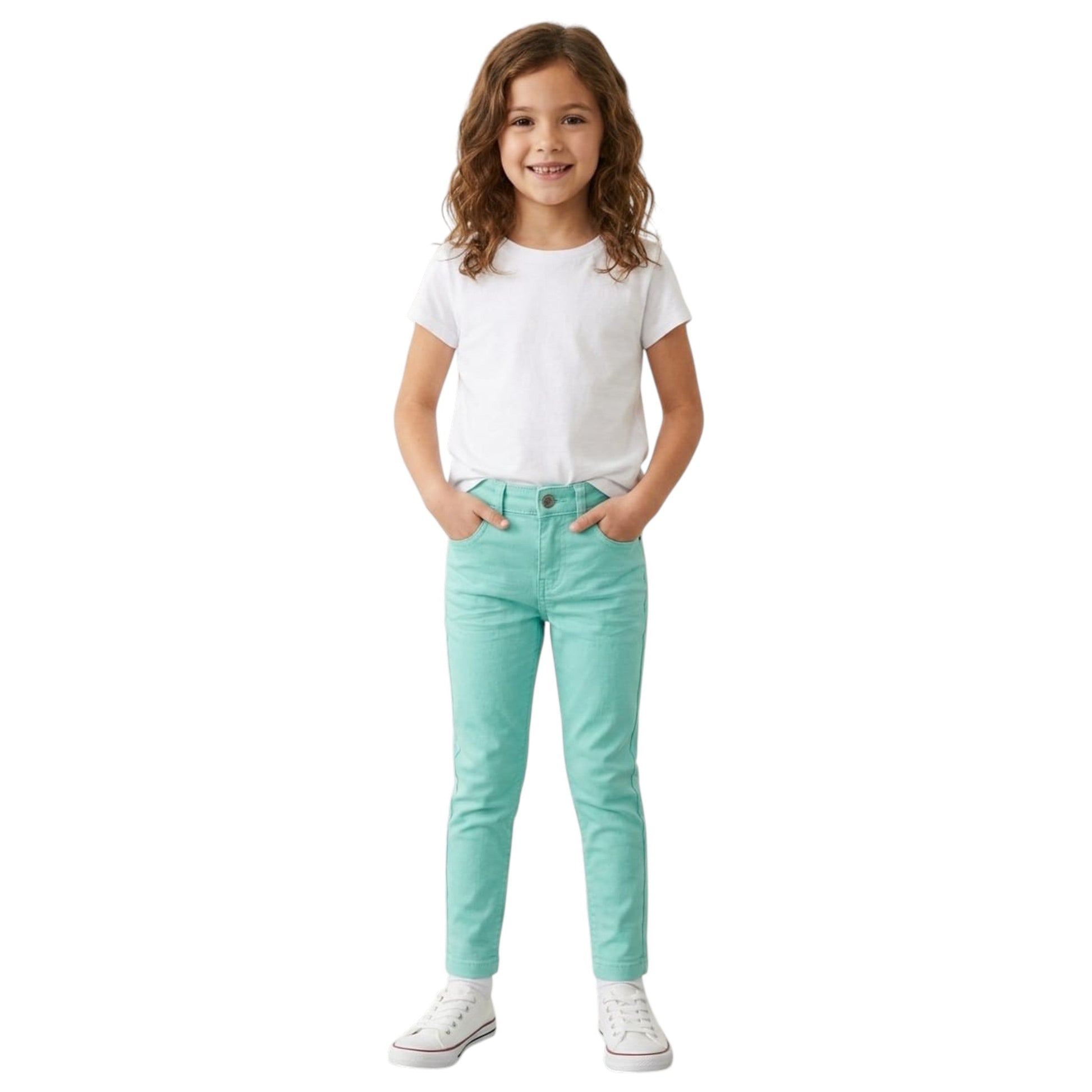 Kids Girl's Plain Solid Jeans,Turquoise