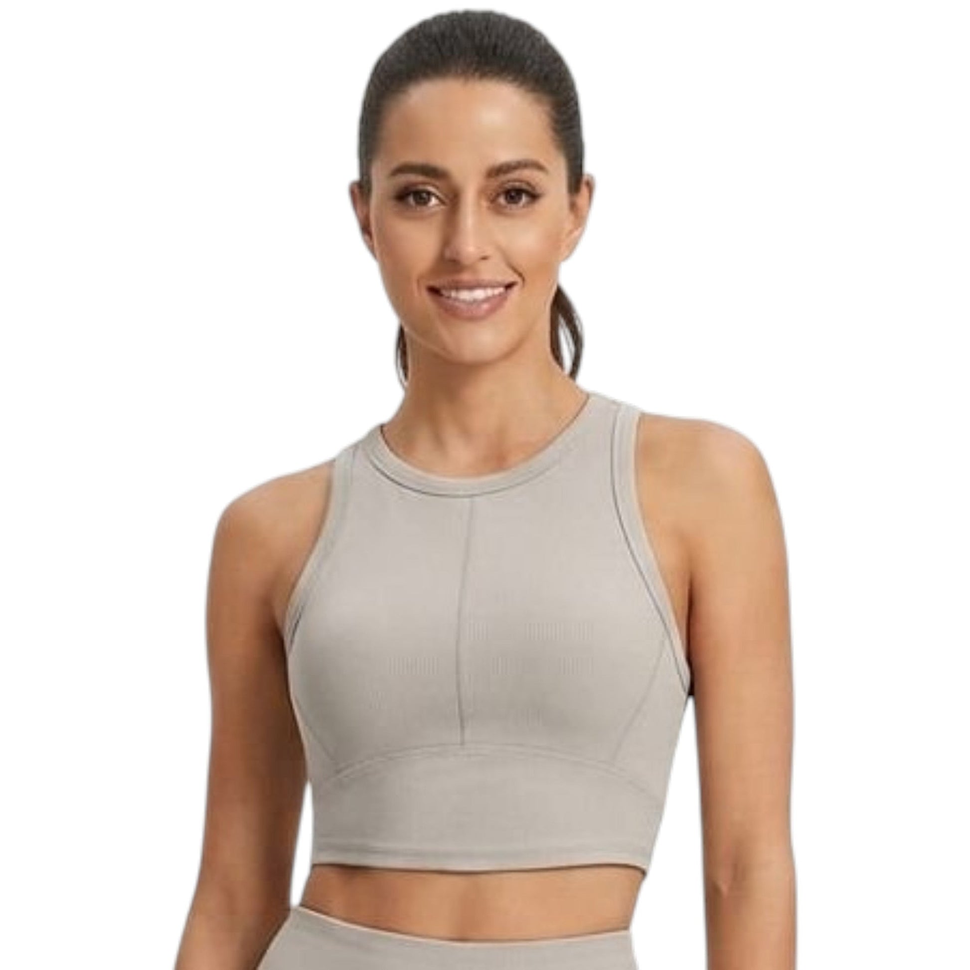 Women's Plain Sport Crop Top,Taupe