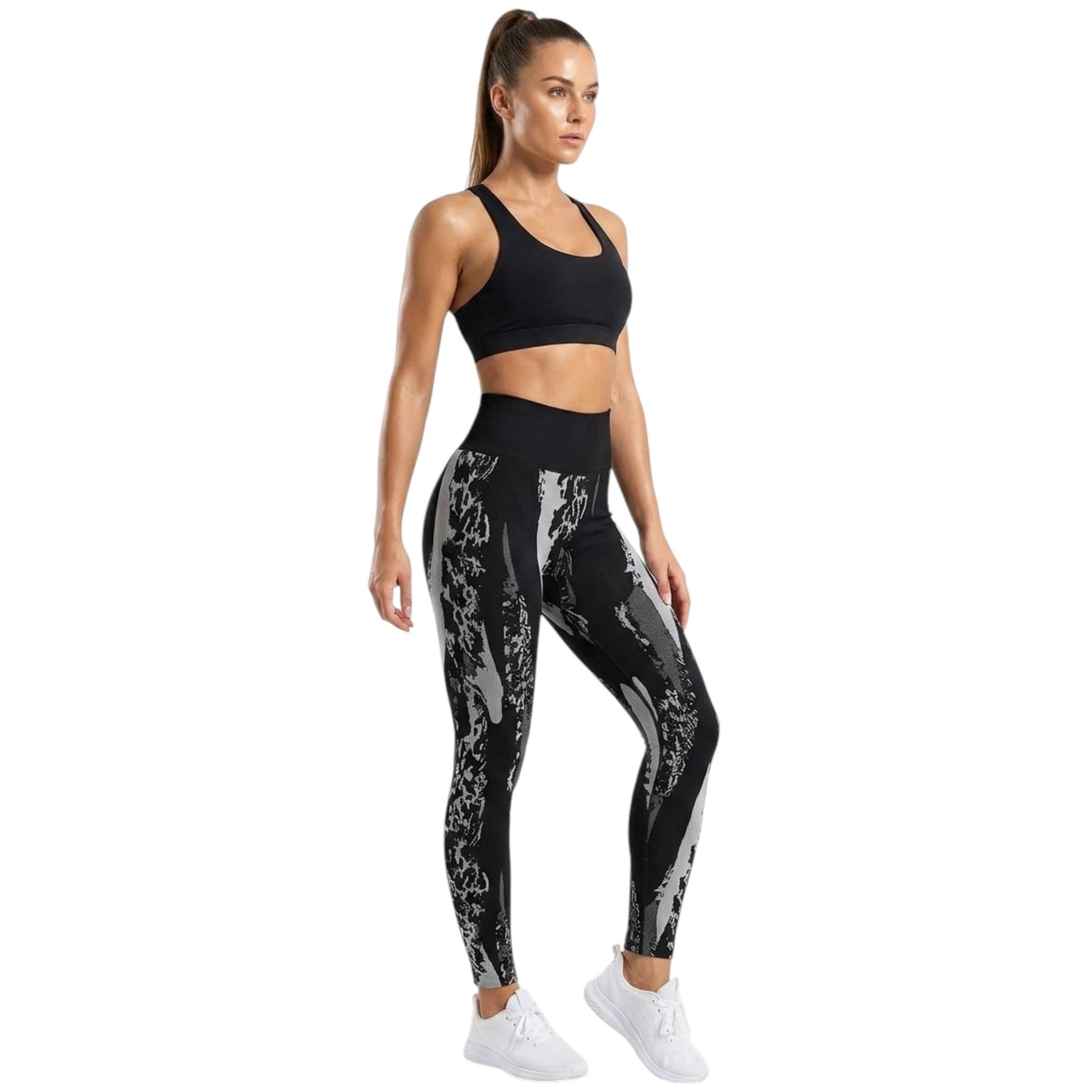 Women's Ribbed Printed Legging,Black