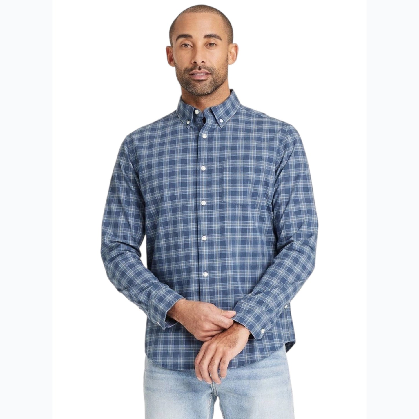 Men's Plaid Dress Shirt,Navy