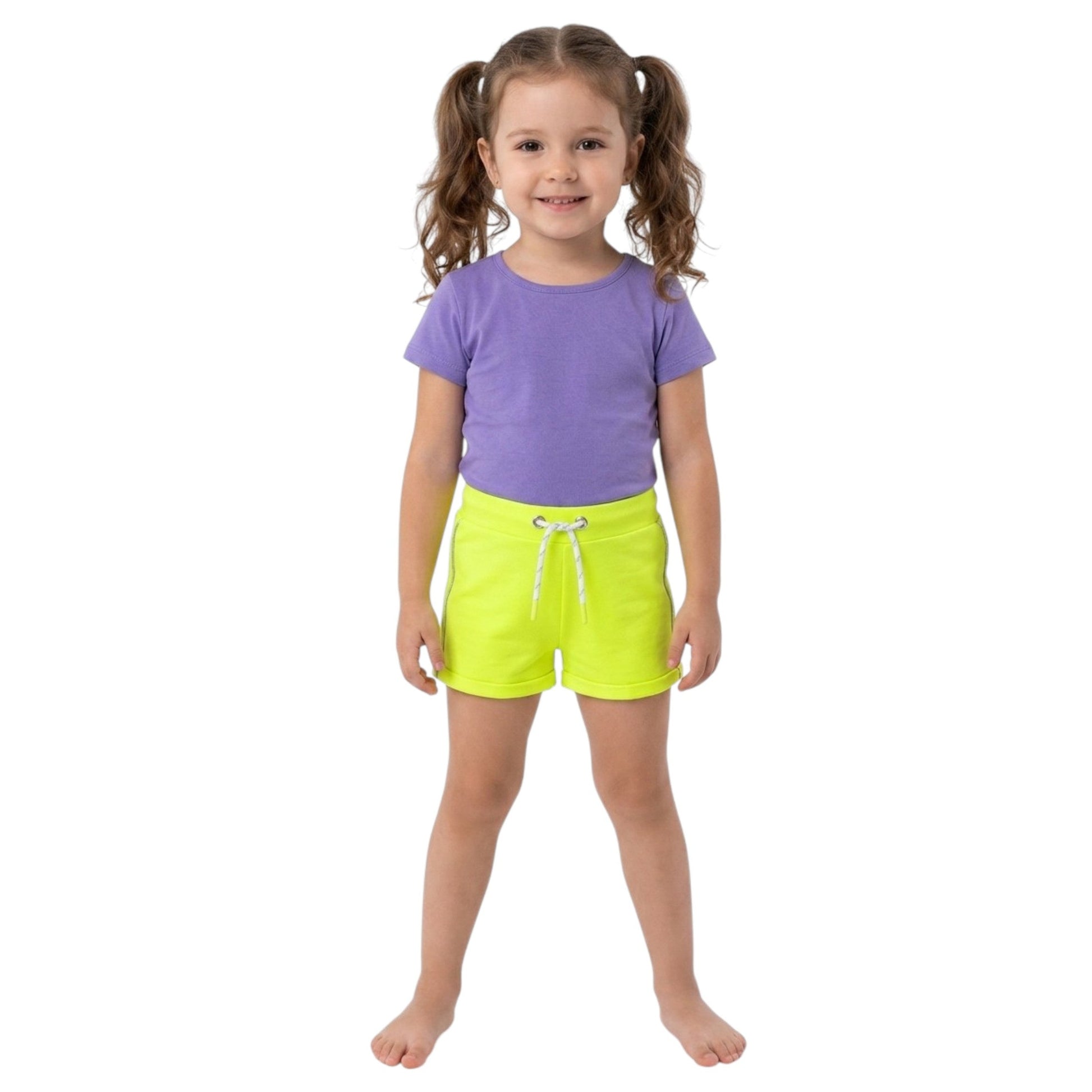 Kids Girl's Side Stripped Plain Short,Light Green