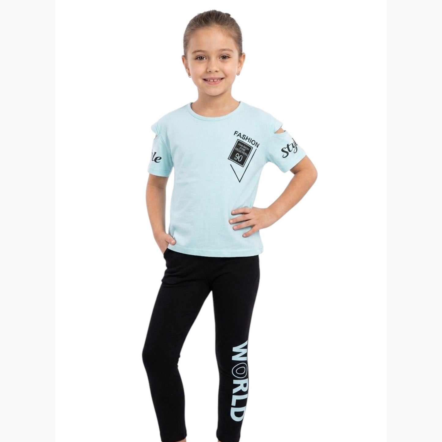 Kids Girl's Printed Casual Set,Light Blue/Black