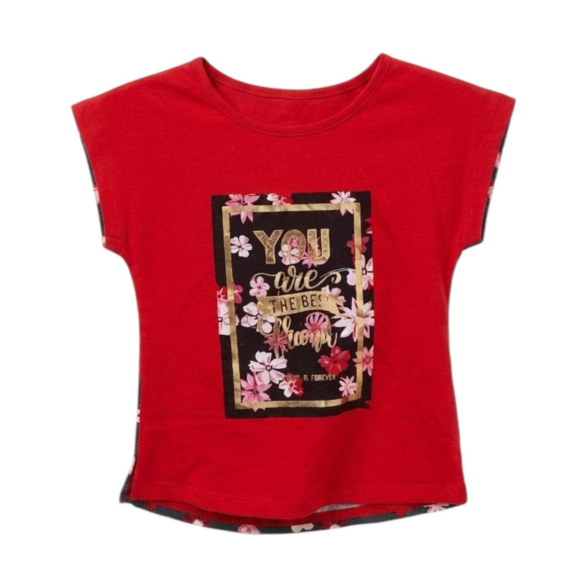 Kids Girl's Back Printed Top,Red