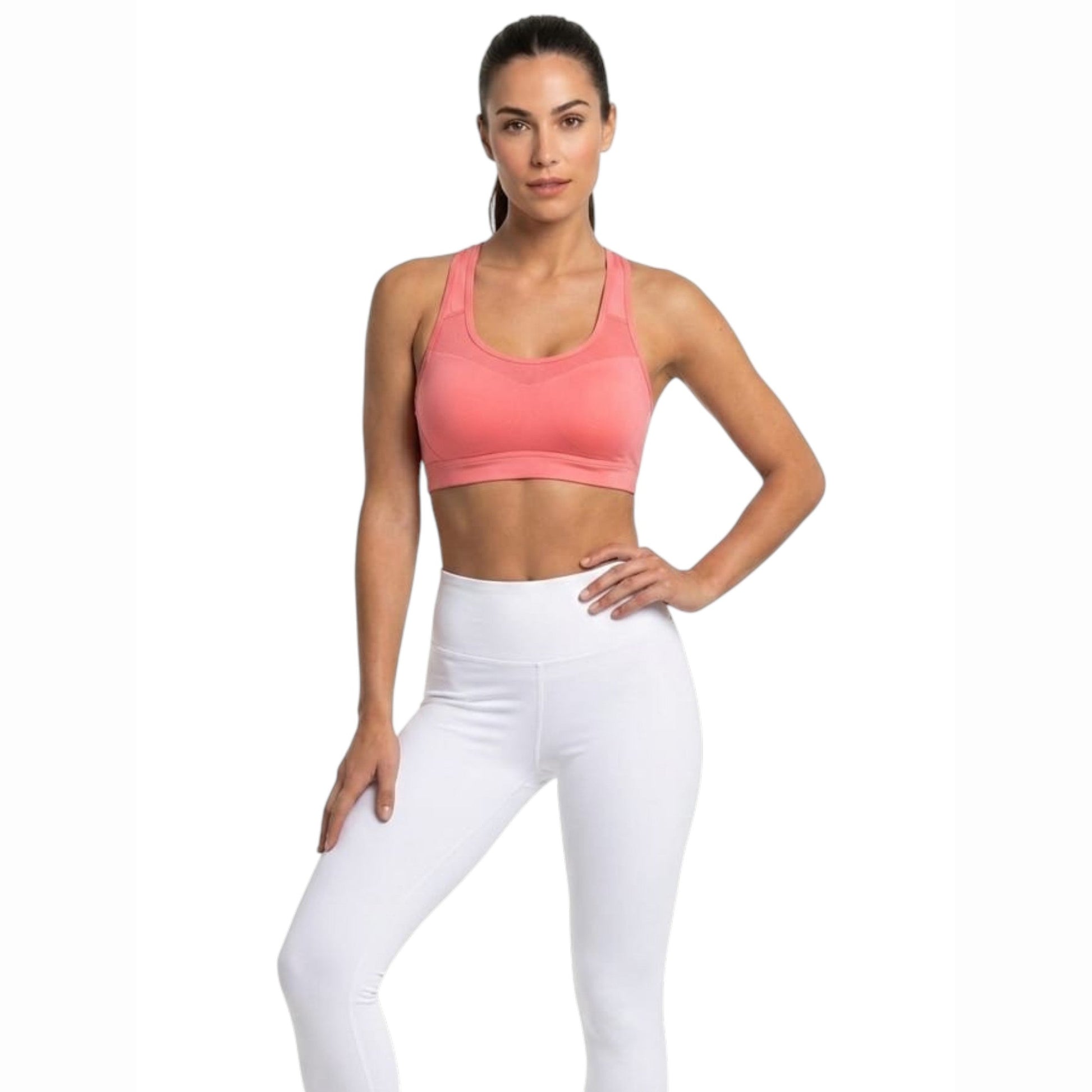 Women's Plain Open Back Sport Bra,Dark Coral